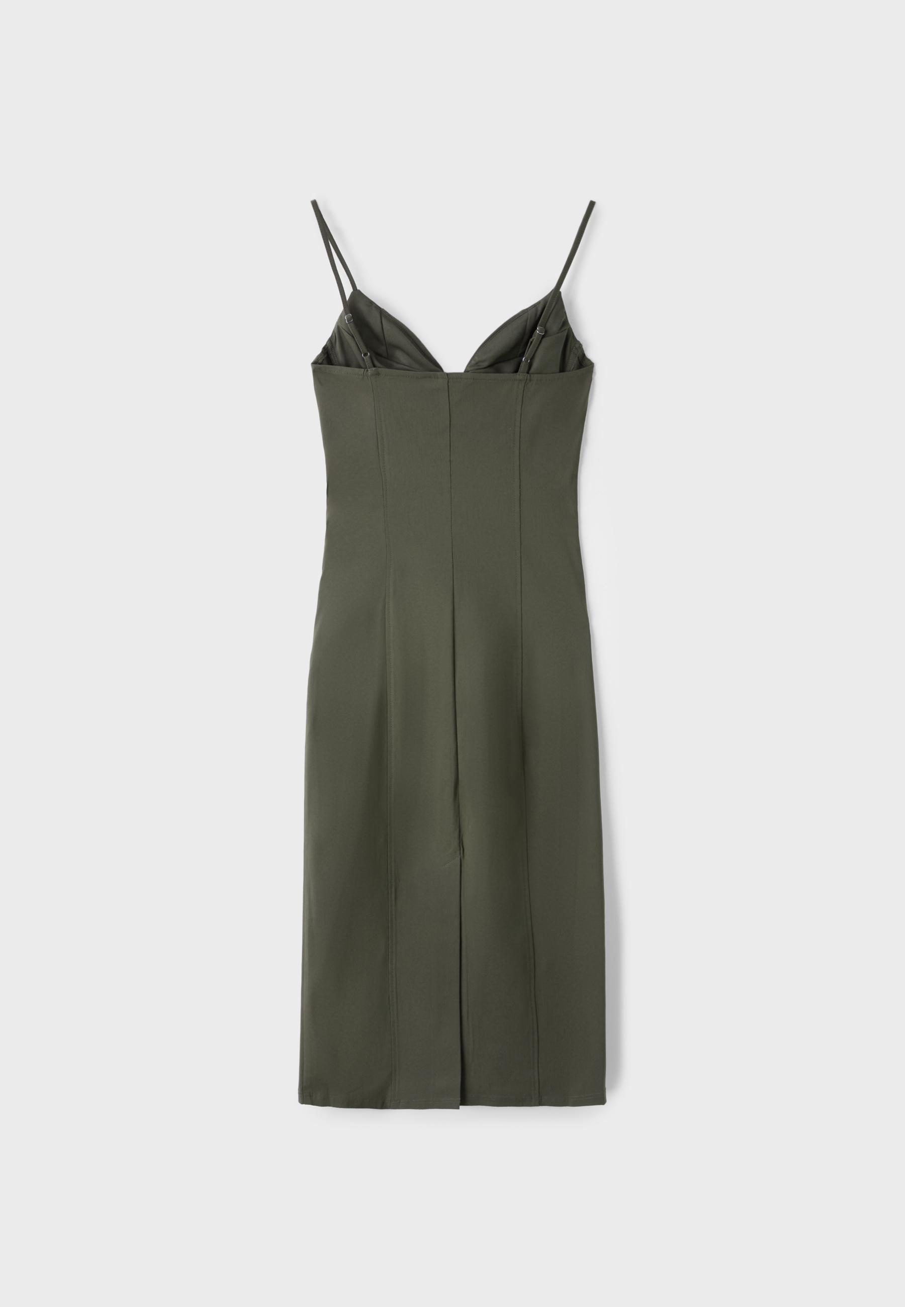 Bengaline midi dress with straps — Khaki