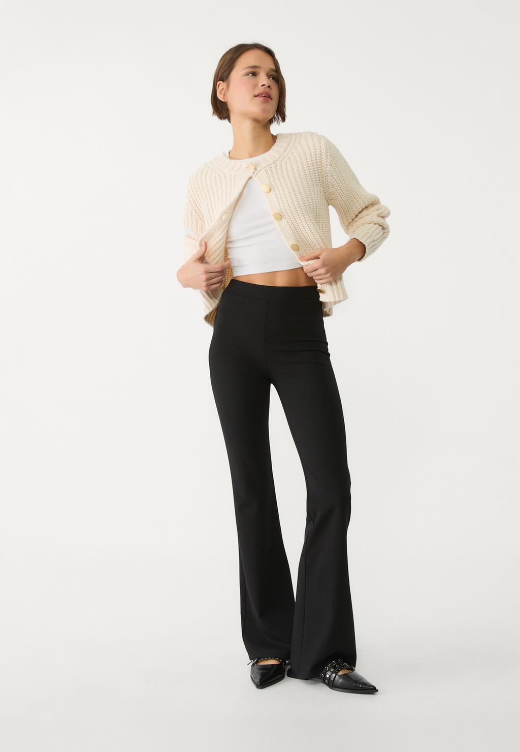 Plain knit flared trousers