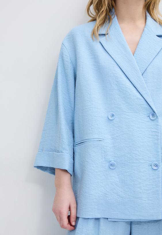 Stradivarius Blazer Fluide À Double Boutonnage Bleu Xs