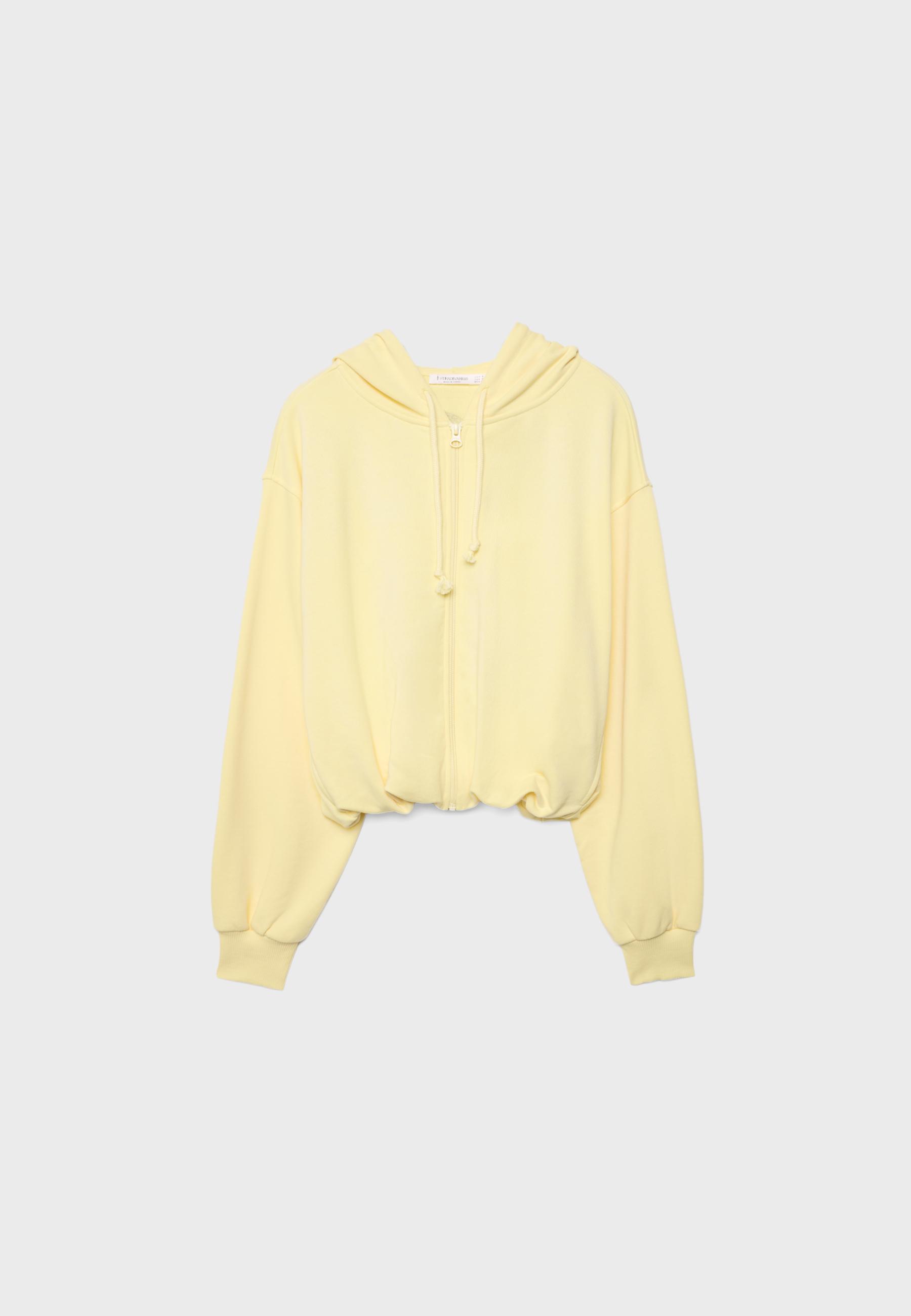 Printed Hooded Bomber Sweatshirt — Pastel yellow