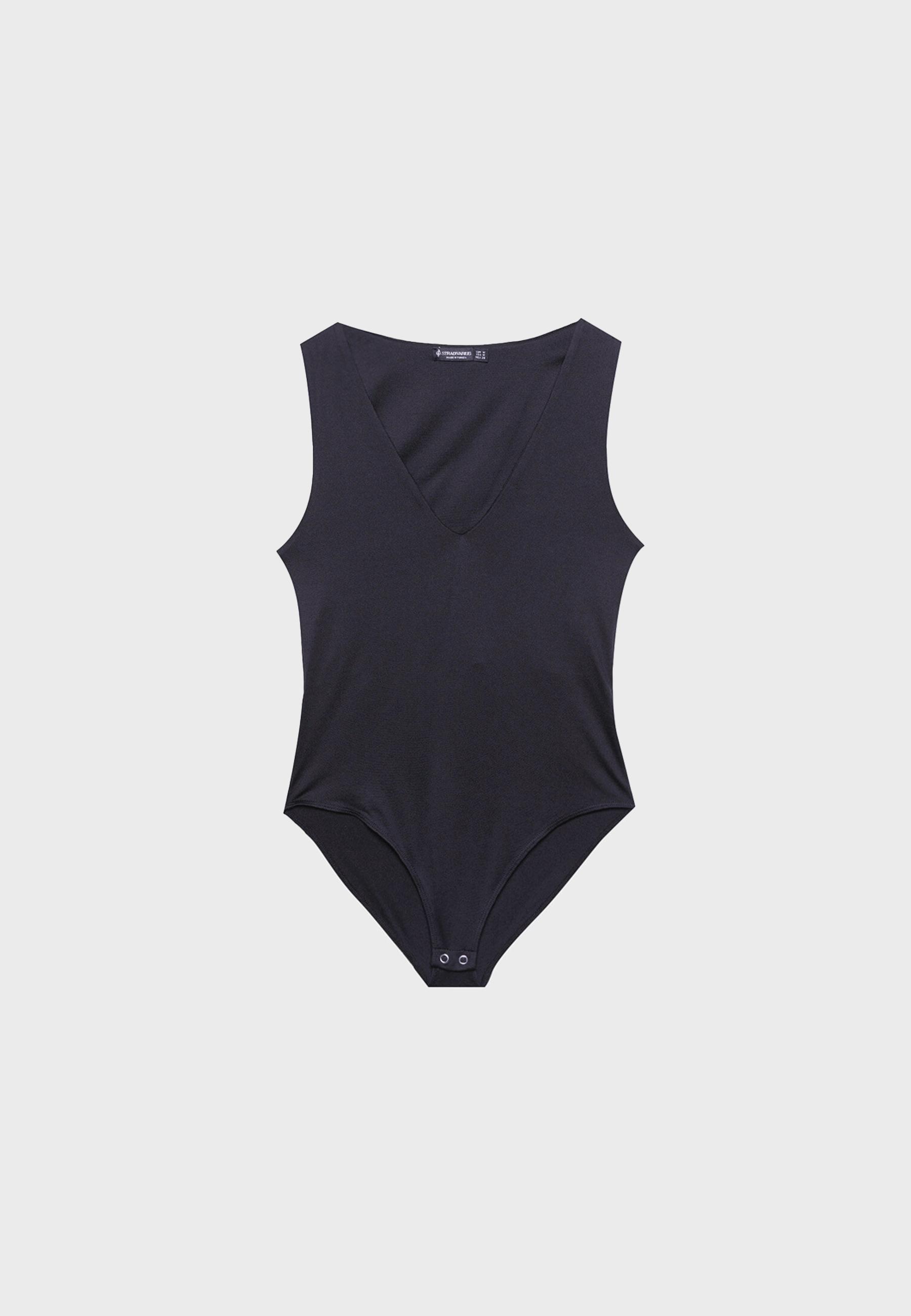 【アンリアン】v neck gilet ワンサイズ　ブラック Ribbed V Neck Bodysuit - Black – Treaty General Store