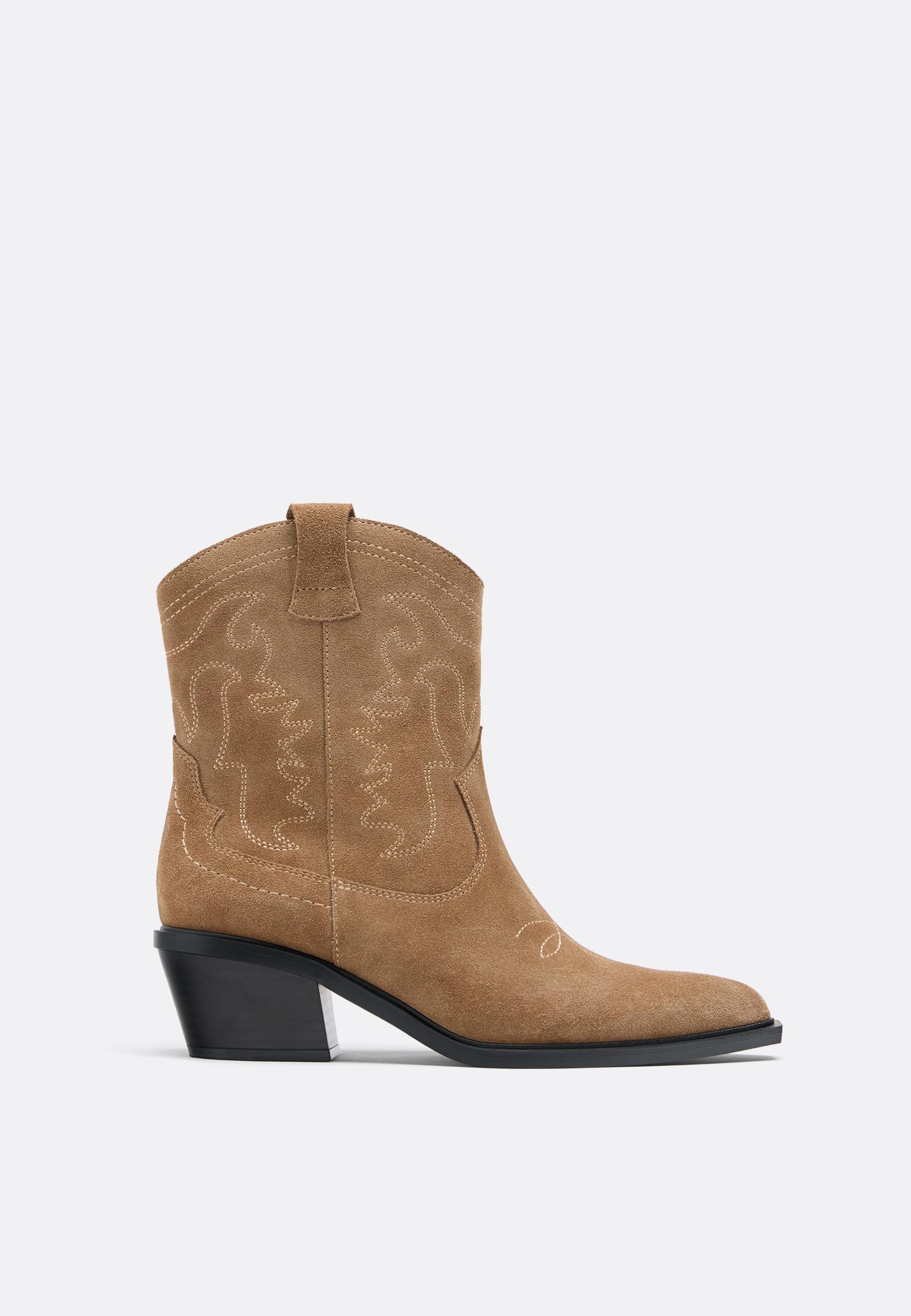 Split leather cowboy ankle boots