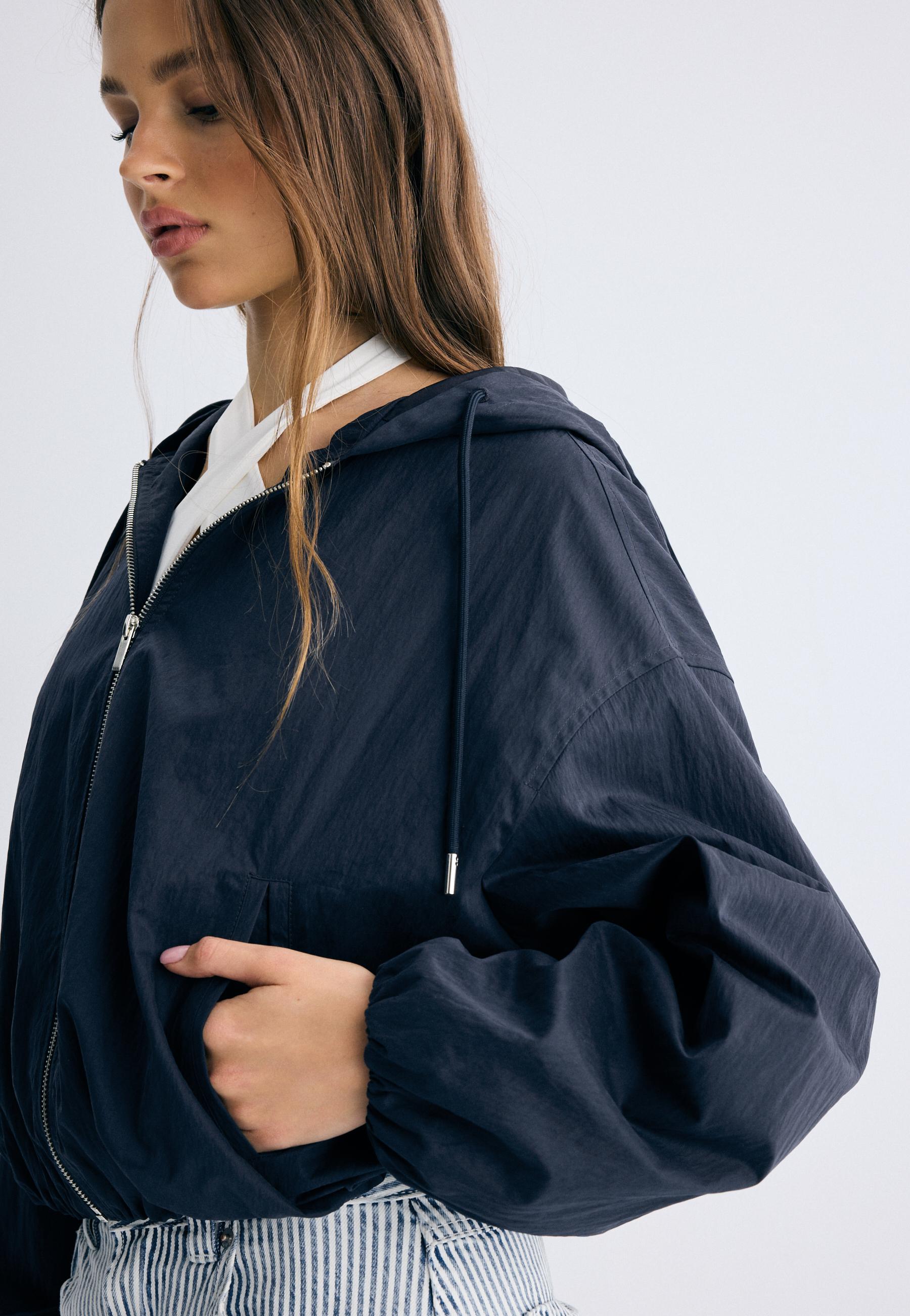 Basic nylon hooded jacket — Navy blue