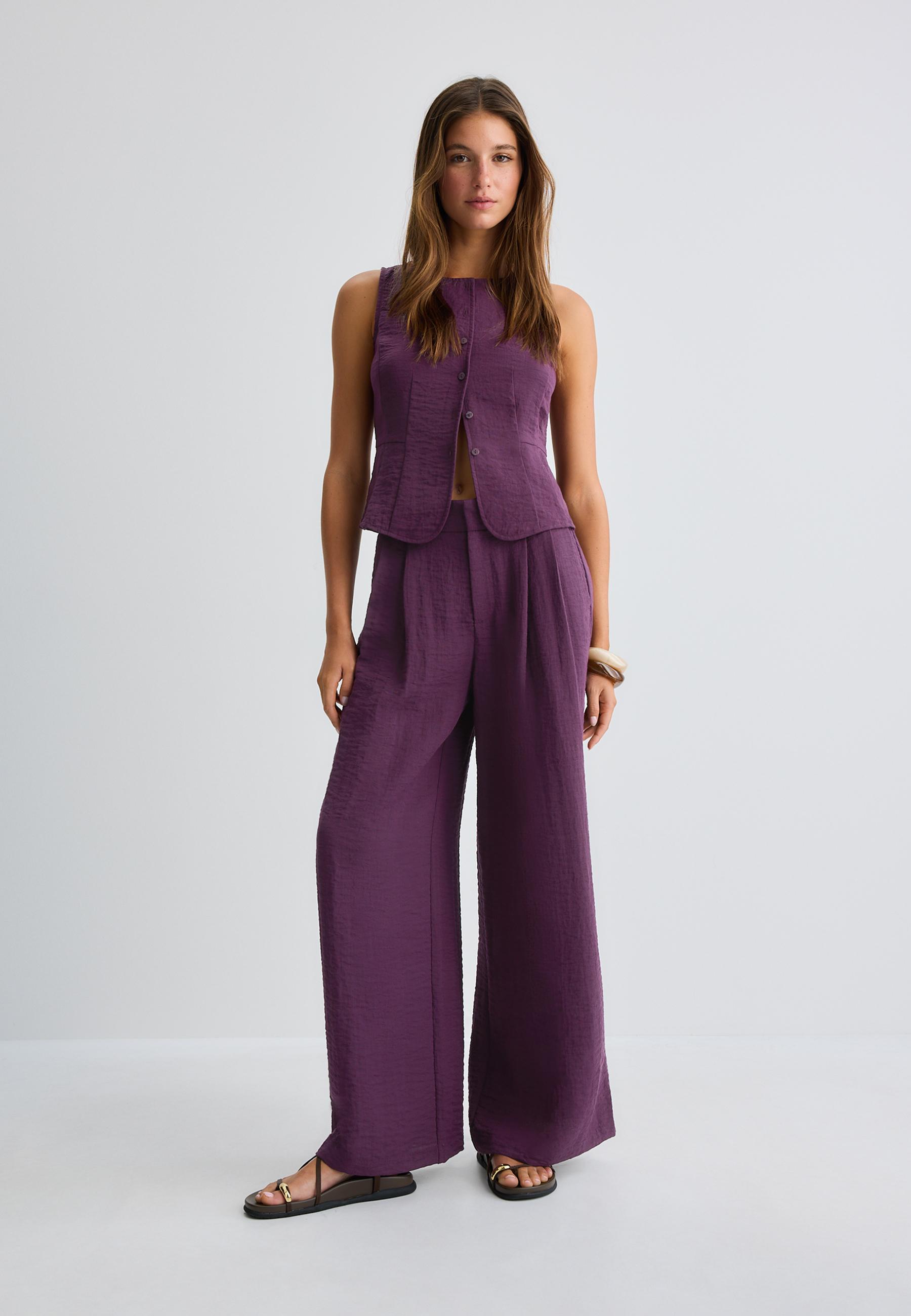 Adjustable rustic wide-leg trousers - Women's fashion