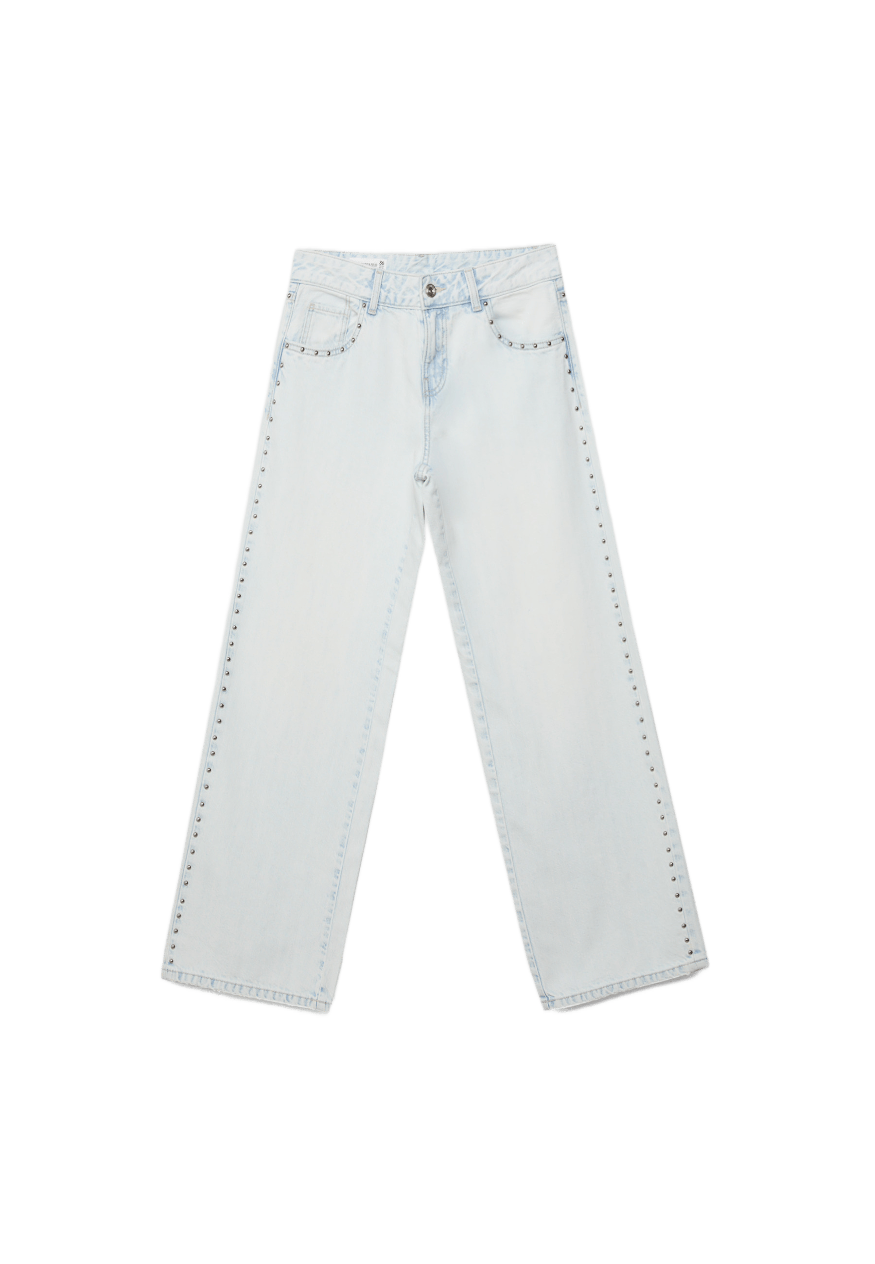 Wide-leg loose studded jeans — MEDIUM LIGHT BLUE DENIM