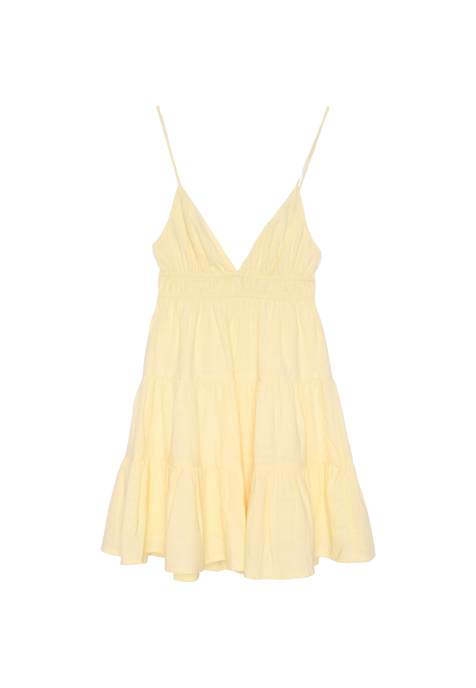 Mini flowing dress with back tie — Pastel yellow