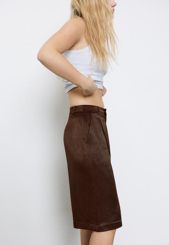 Stradivarius Satin Bermuda Shorts With Darts Brown 12