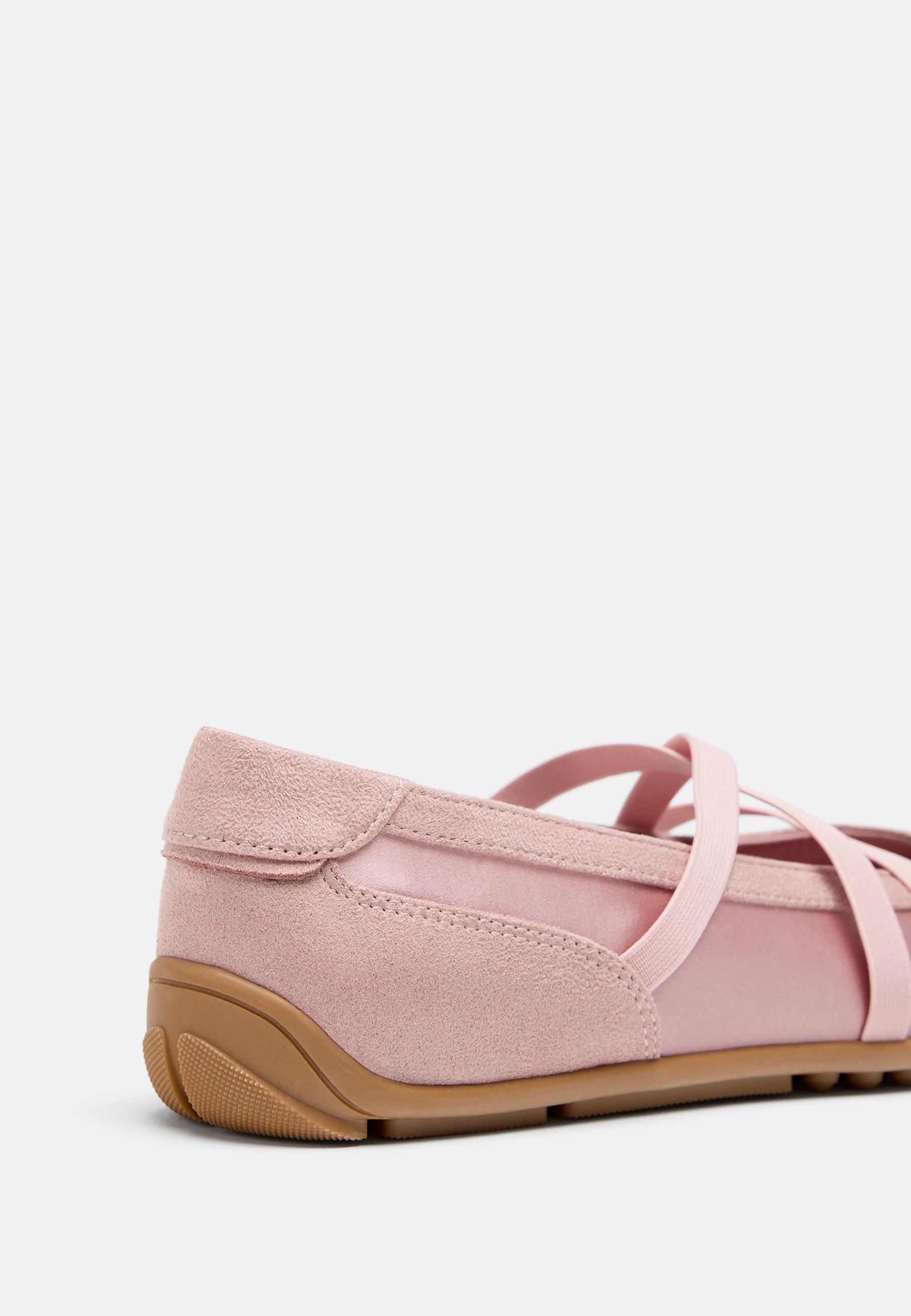 Satin sneaker pumps with crossover straps — PINK