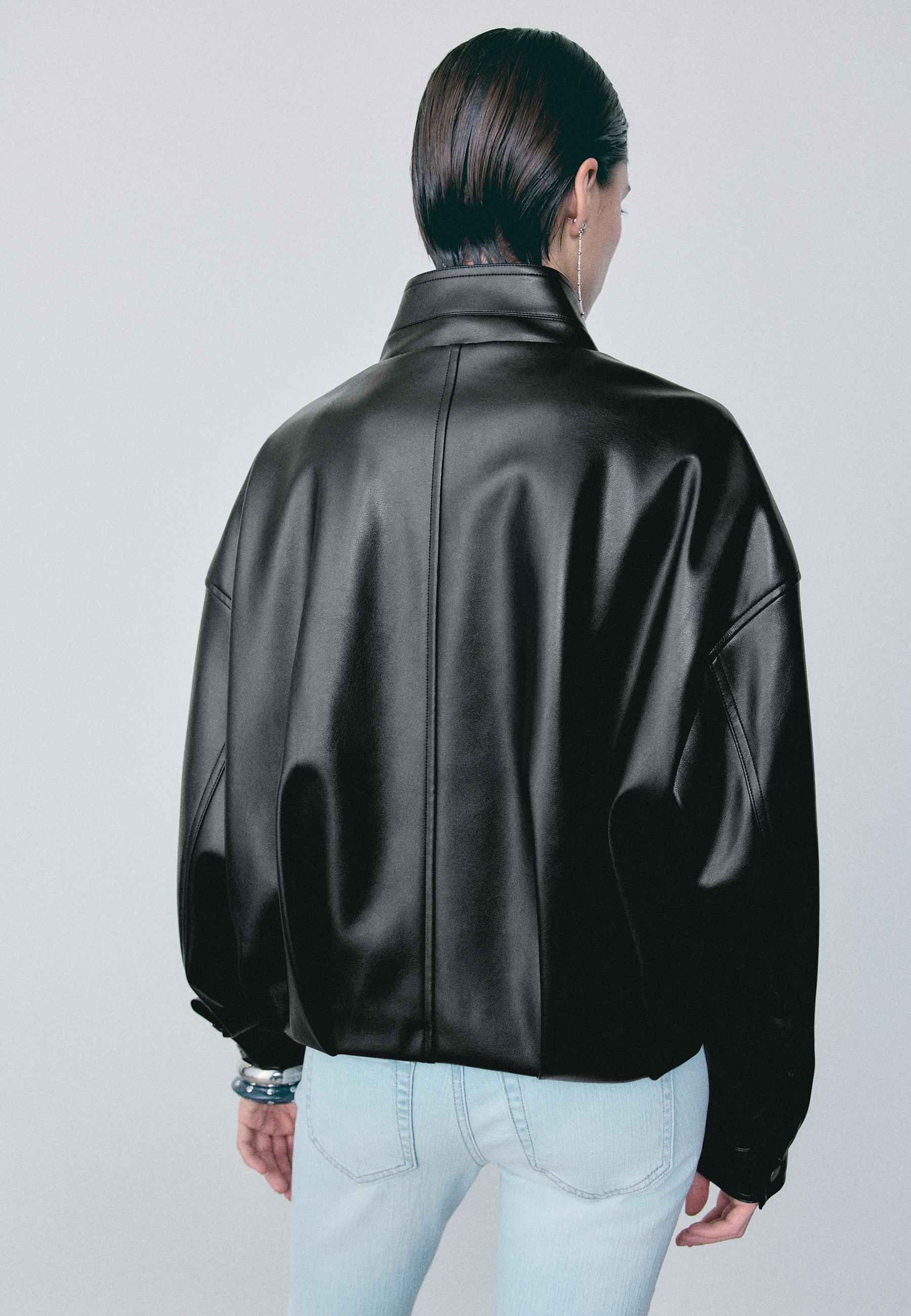 Leather effect balloon jacket with belt - Women's fashion