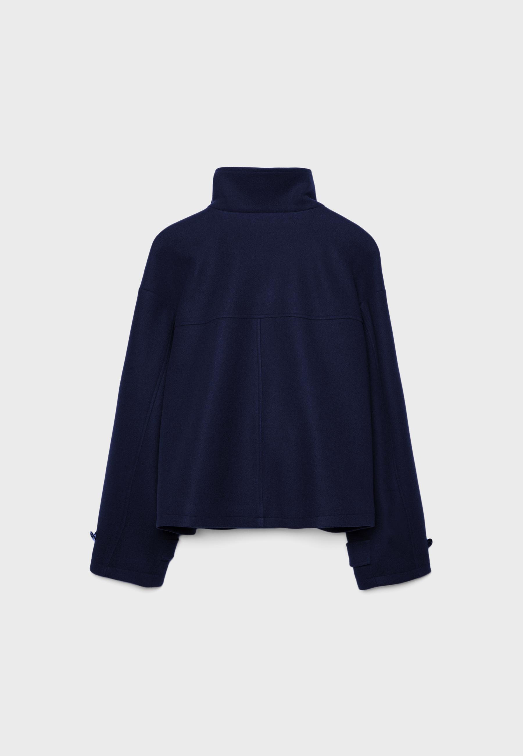 Soft-touch crossover high neck jacket — Navy blue