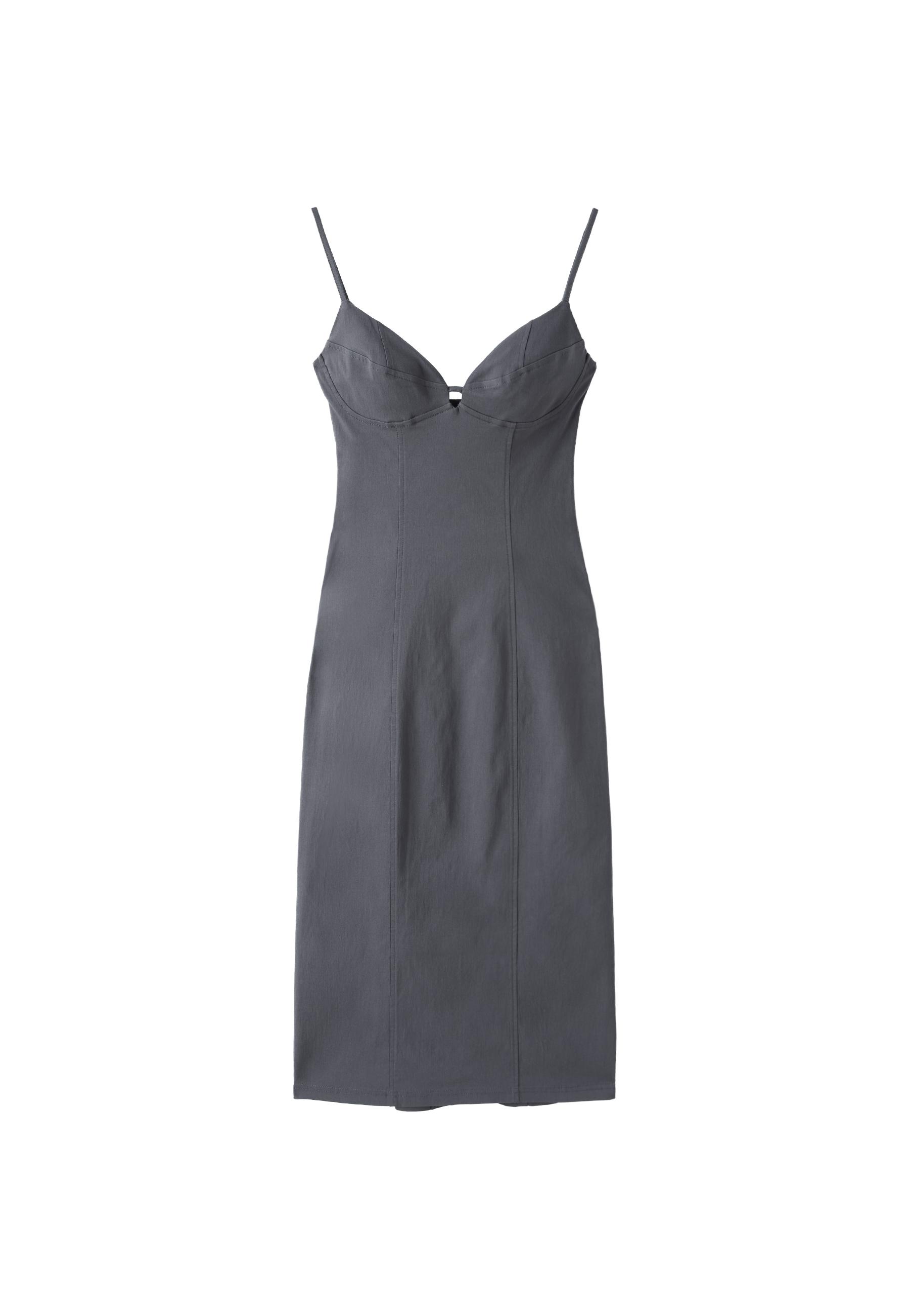 Bengaline midi dress with straps — Dark grey