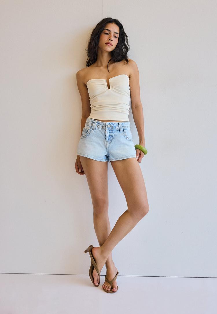Gerafftes Cropped-Top Ecru XS