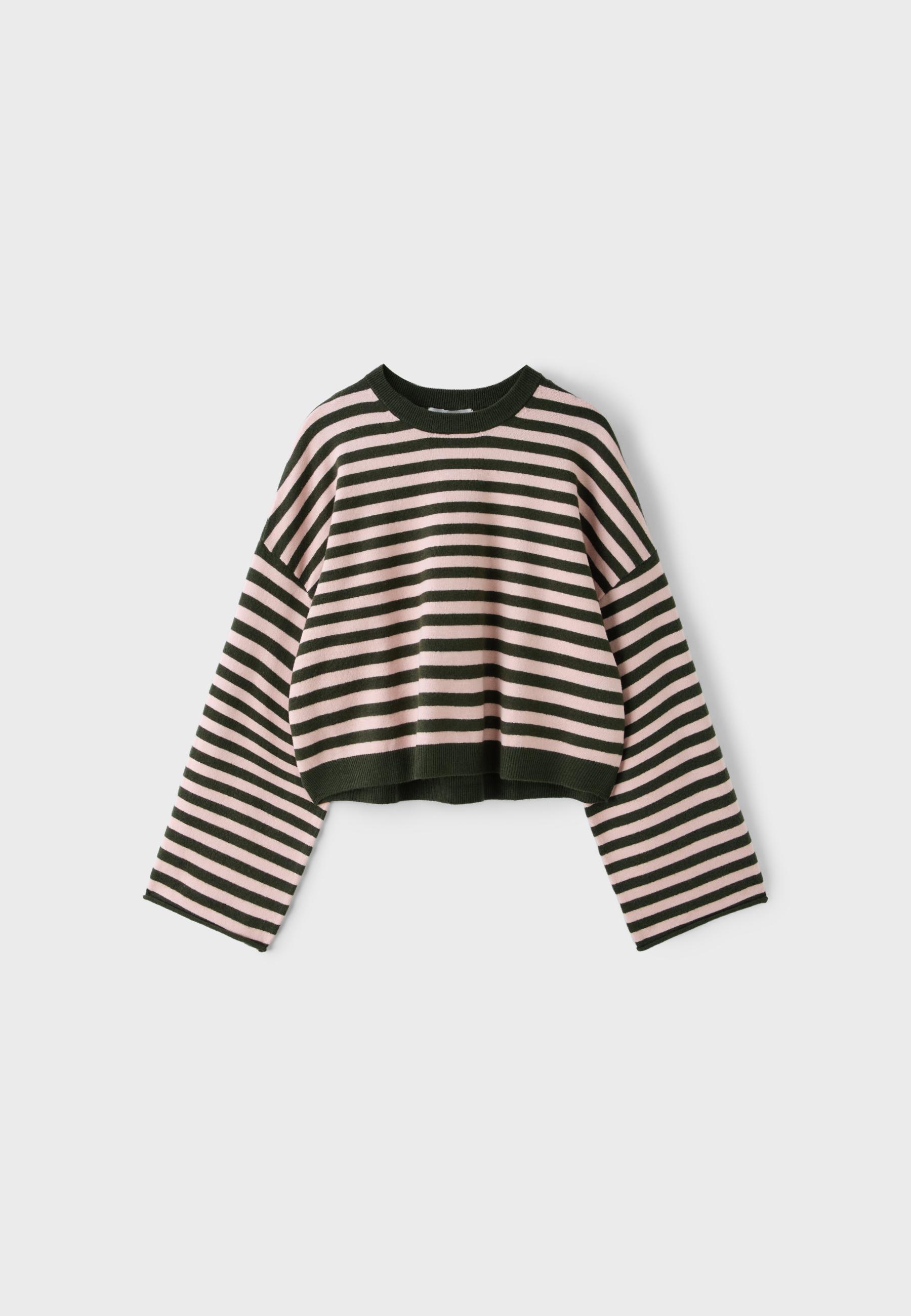 Wide sleeve cropped knit jumper — Khaki