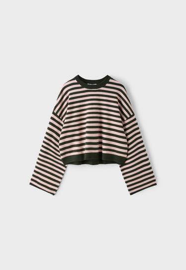 Cropped wide sleeve knit jumper — Khaki 7