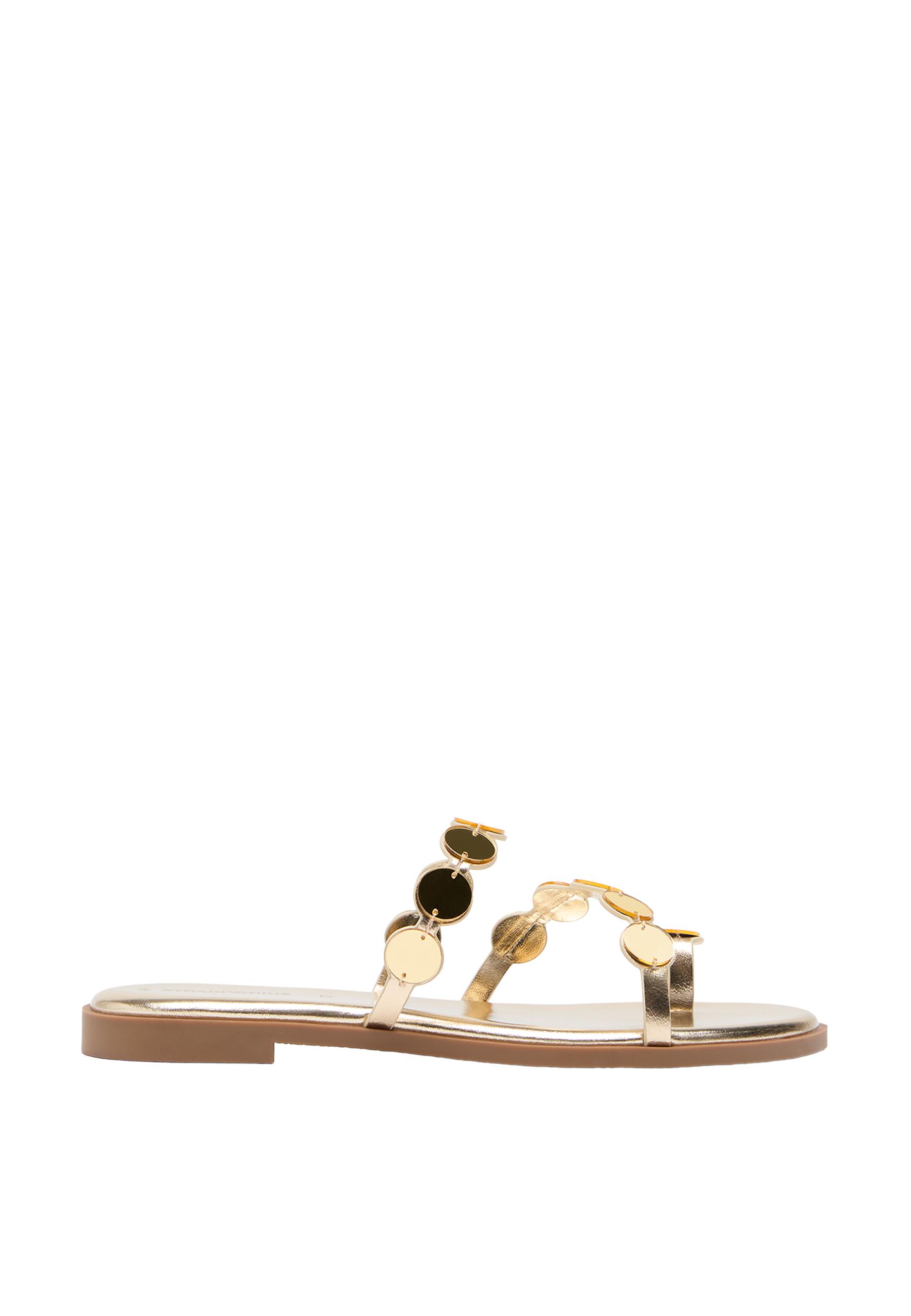 Flat mirror stud sandals — GOLD 
