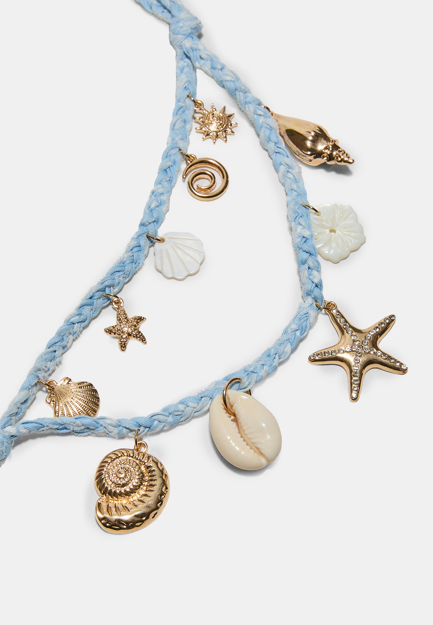 Set of 2 woven necklaces with sea charms — Blue