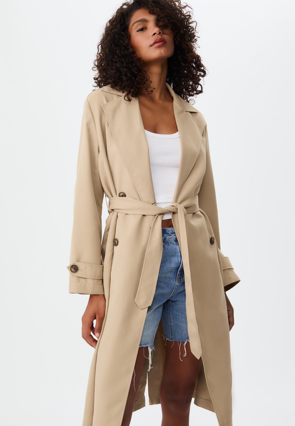 Langer Mantel Stradivarius Wollmantel Stradivarius Beige Oversize