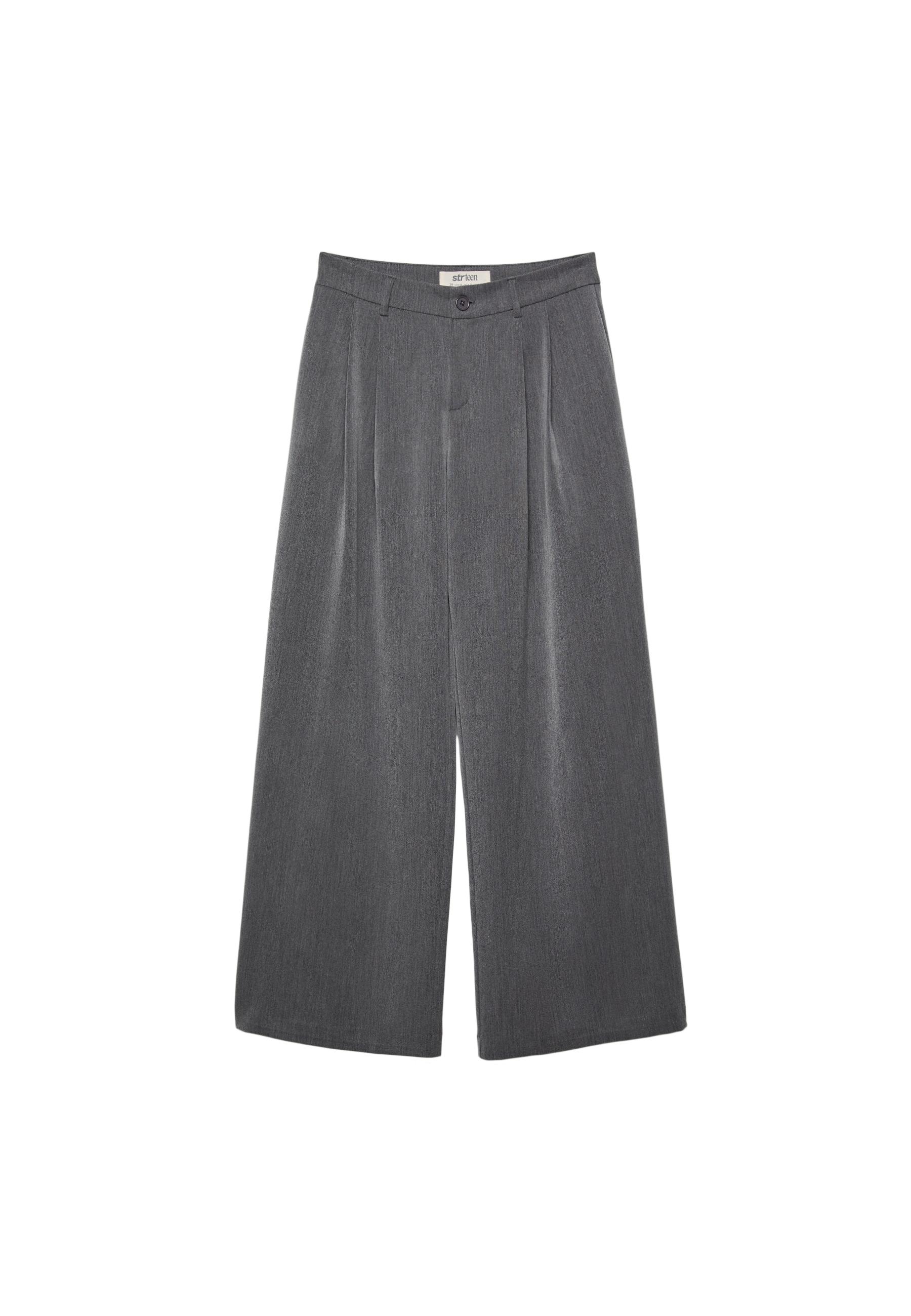 Wide-leg tailored trousers with darts — Dark grey