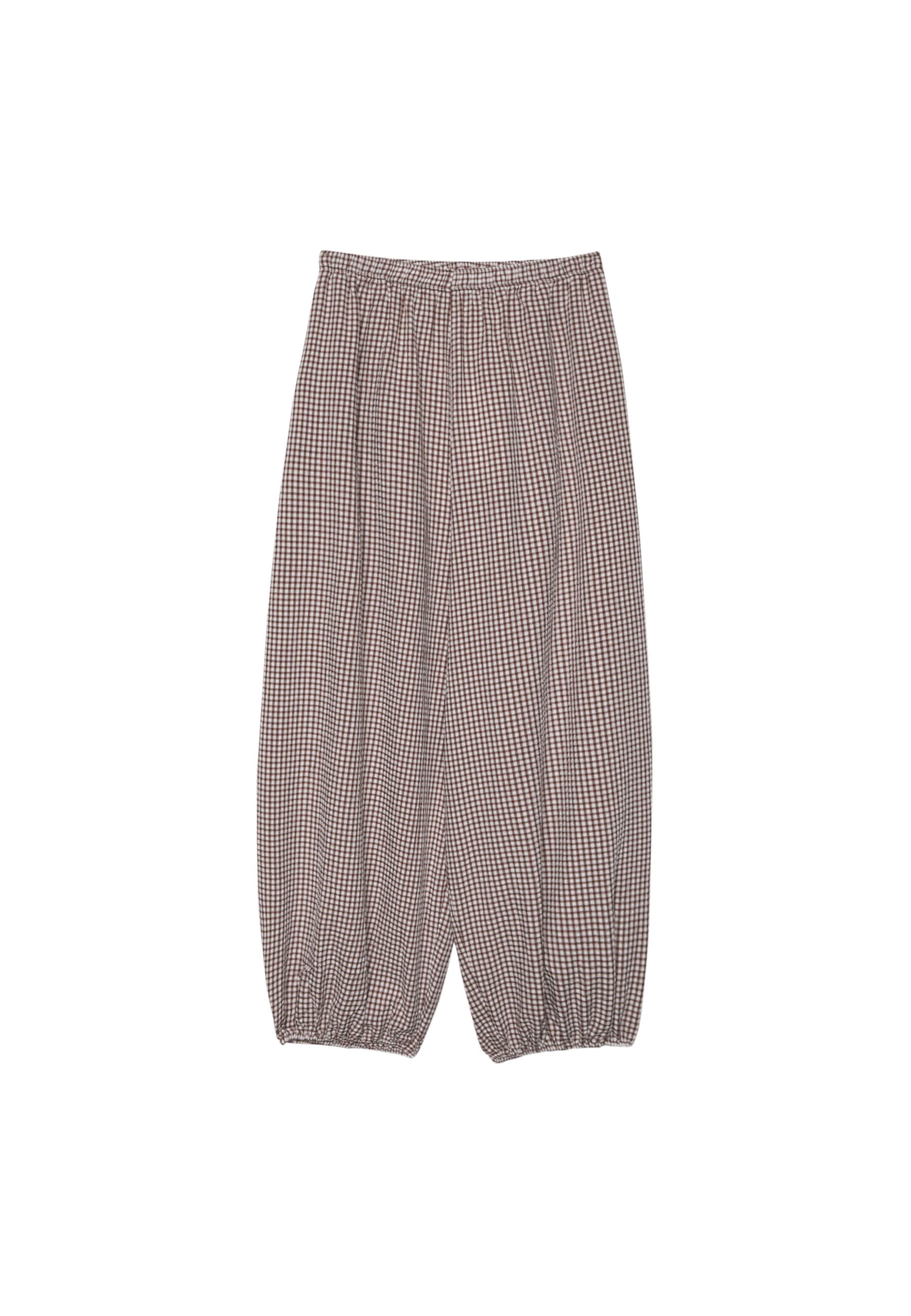 Checked print voluminous trousers — Terracotta