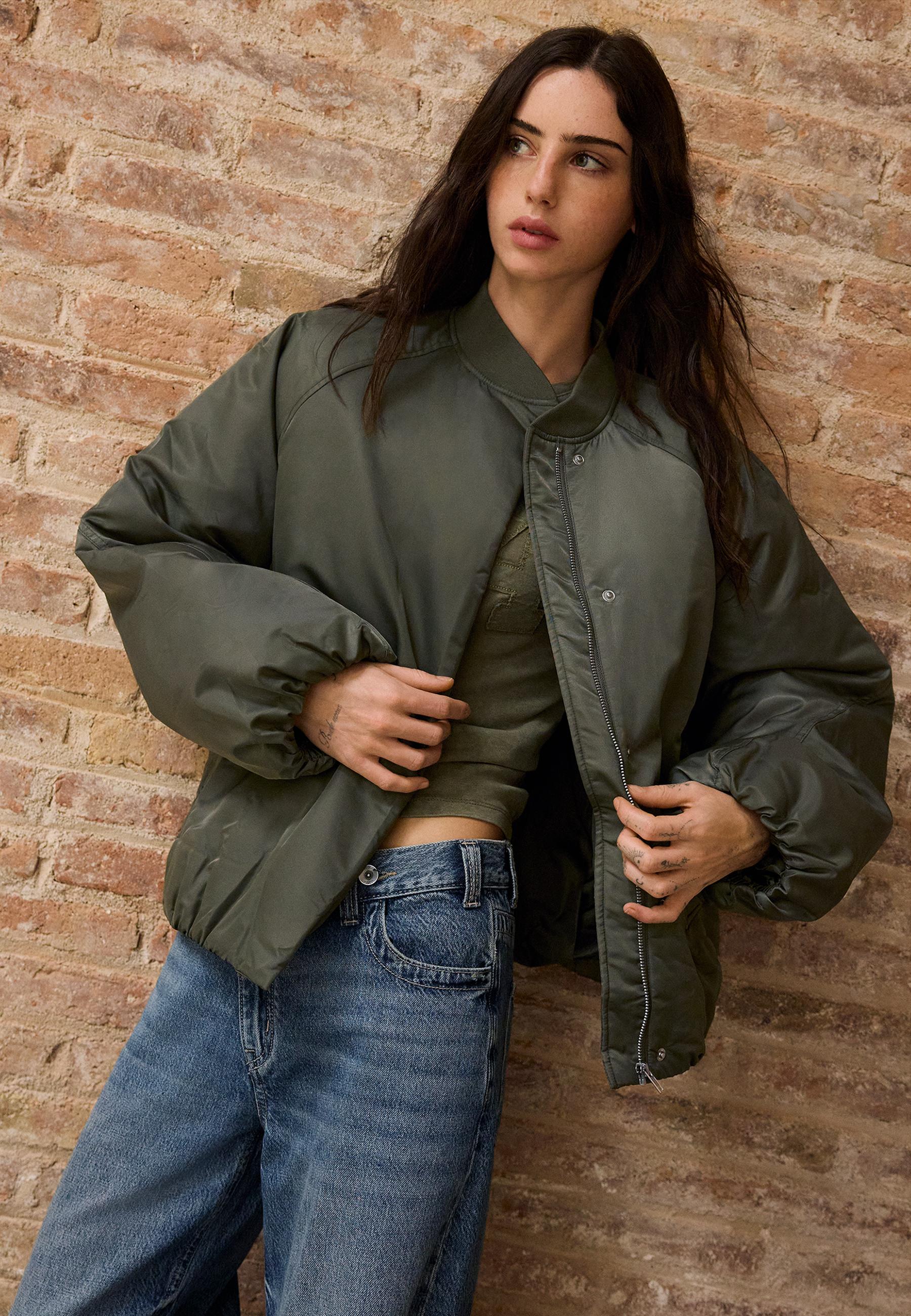 Stand collar bomber jacket — Khaki