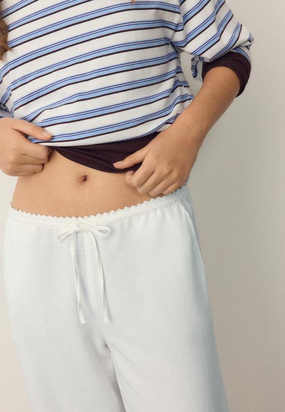 Stradivarius Wide-Leg Linen-Effect Trousers Ecru L