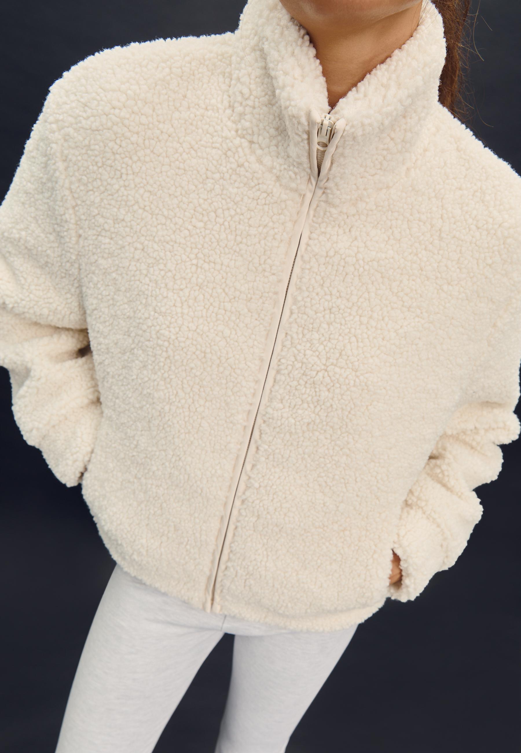Zip-up faux shearling lined jacket — Vanilla