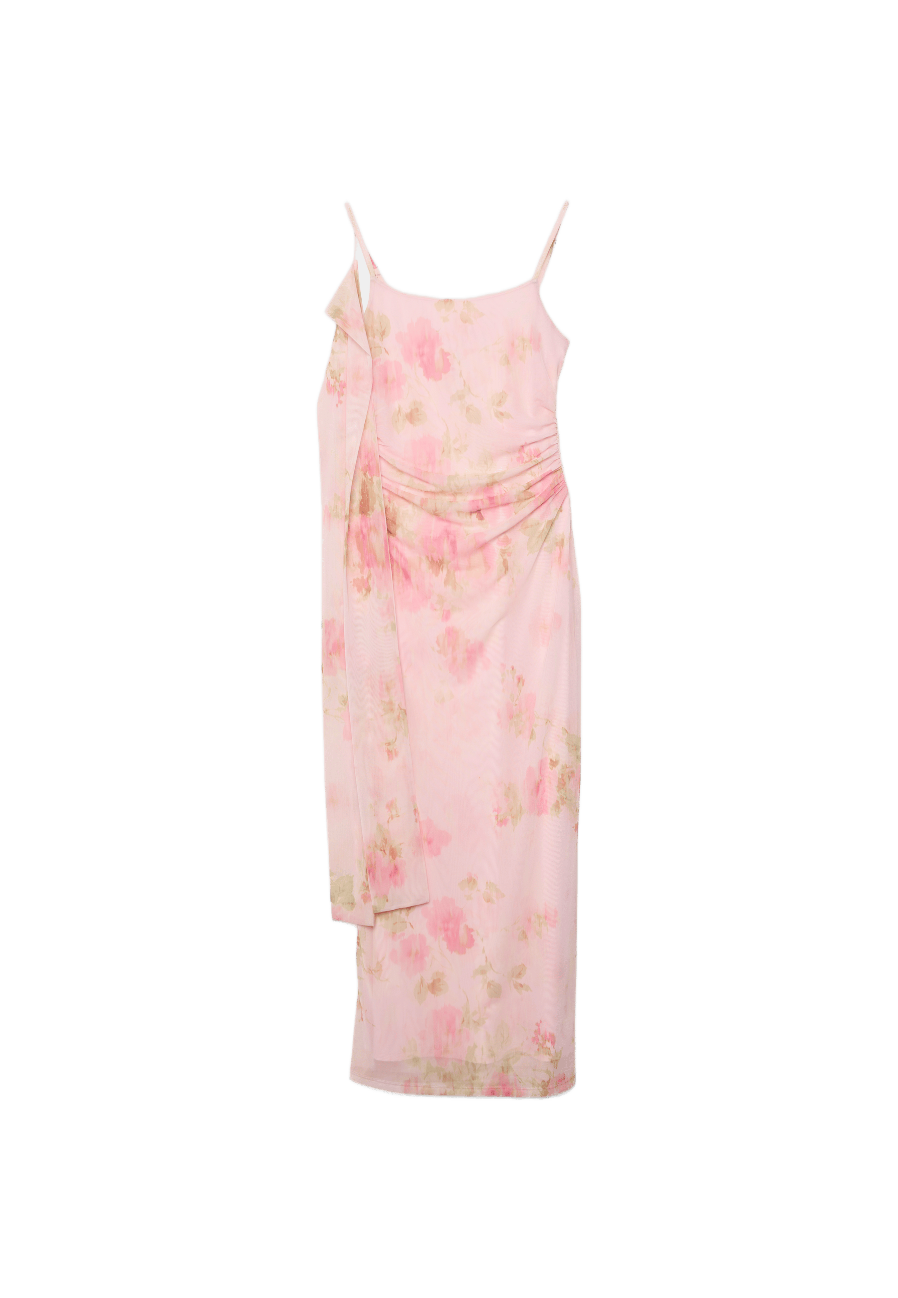 Printed tulle midi dress with scarf — Pastel pink