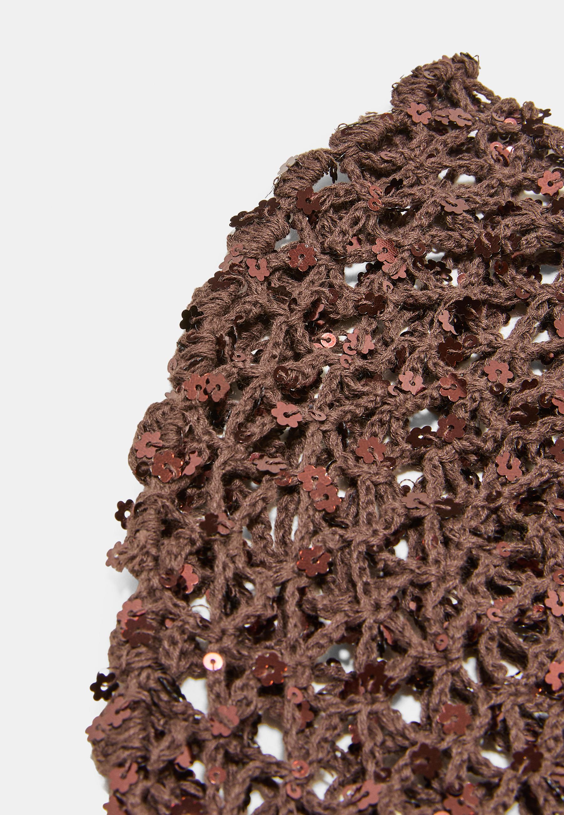 Floral sequin skull cap — Brown