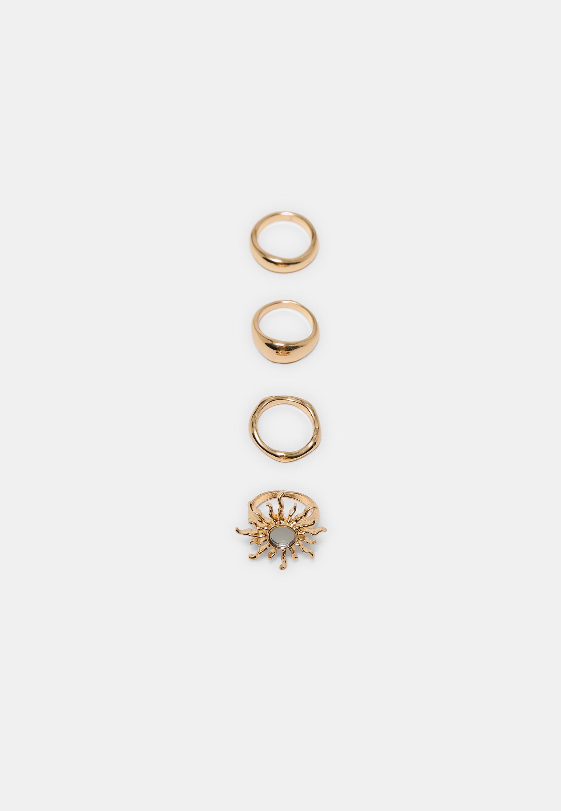 Set of 4 mirror-effect sun rings — Gold