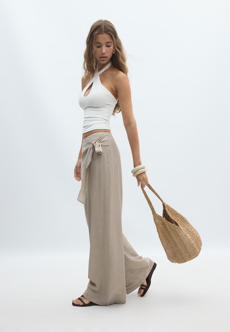 Stradivarius Fluid Παντελόνι Sarong Πέτρα Xl
