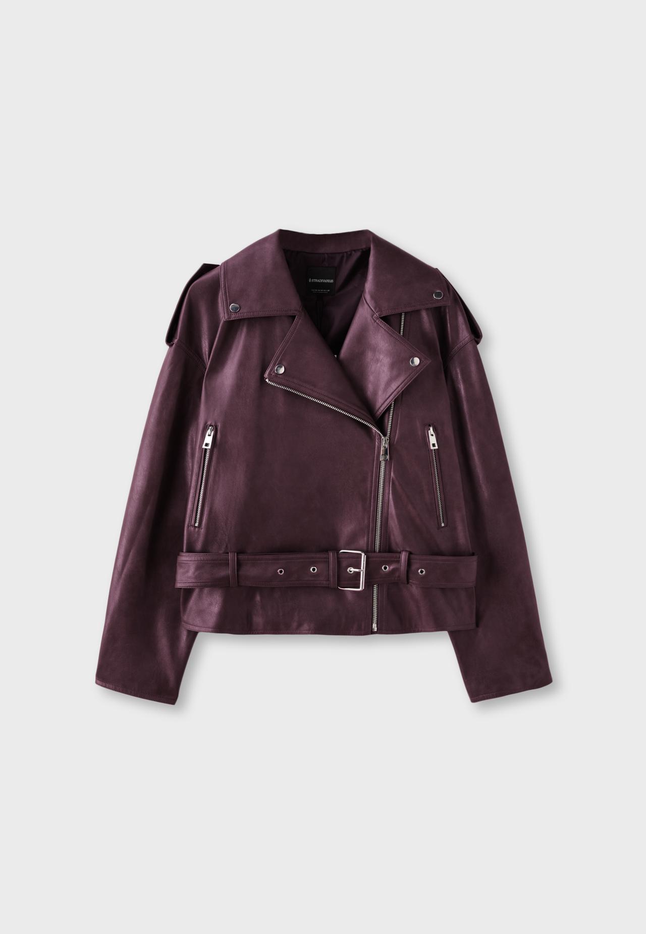 Leather effect biker jacket with belt — Purple