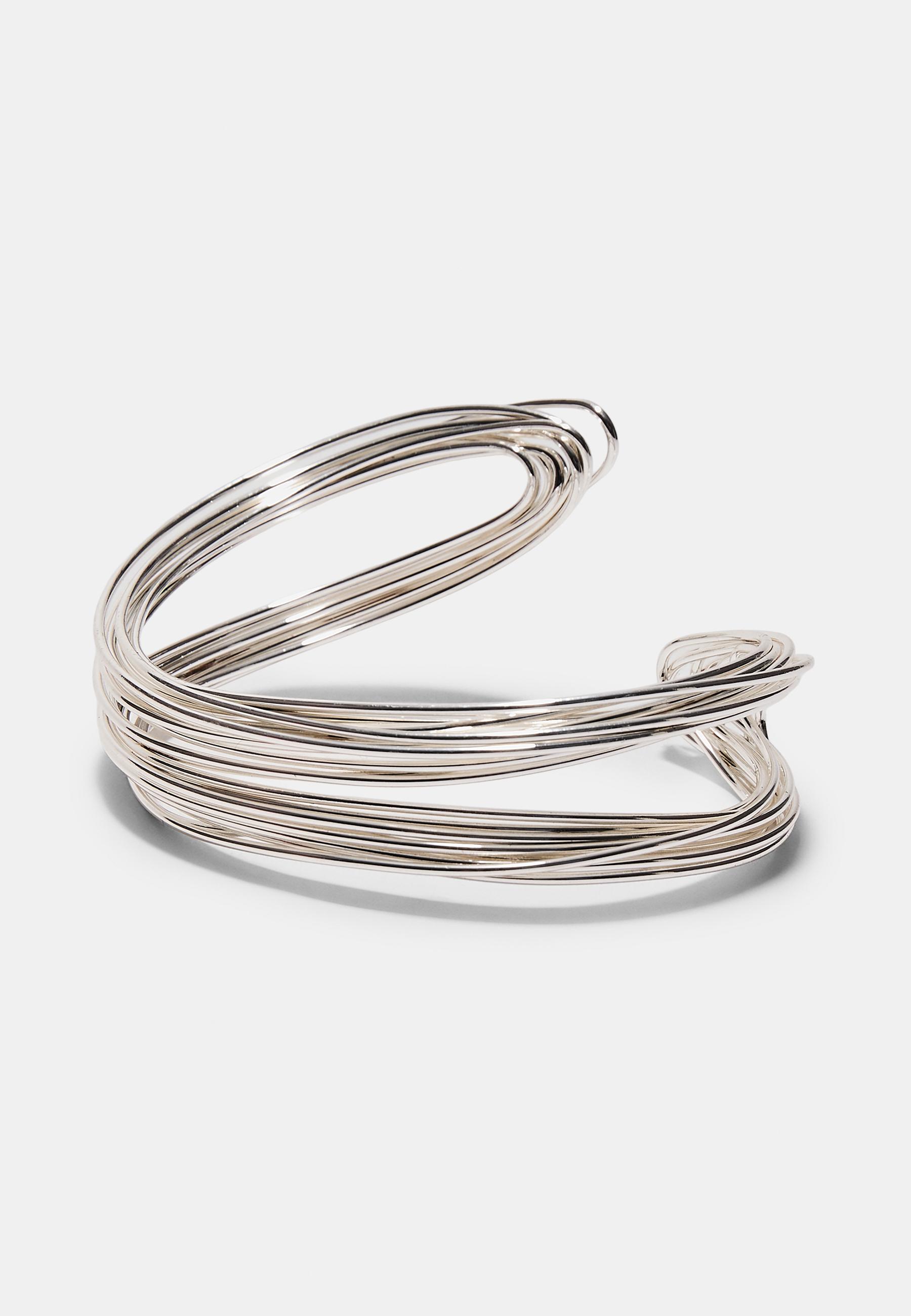 Multi metallic thread rigid bracelet — Grey