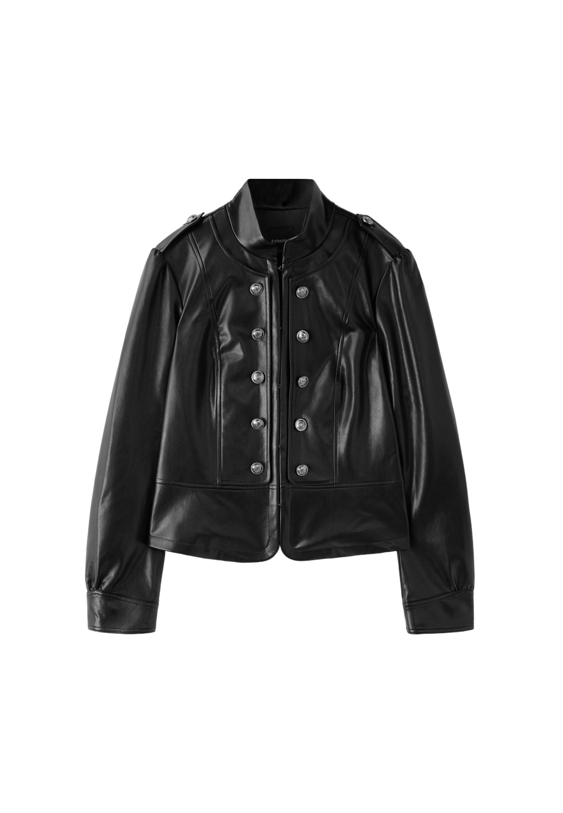 Leather effect blazer with engraved buttons — Black