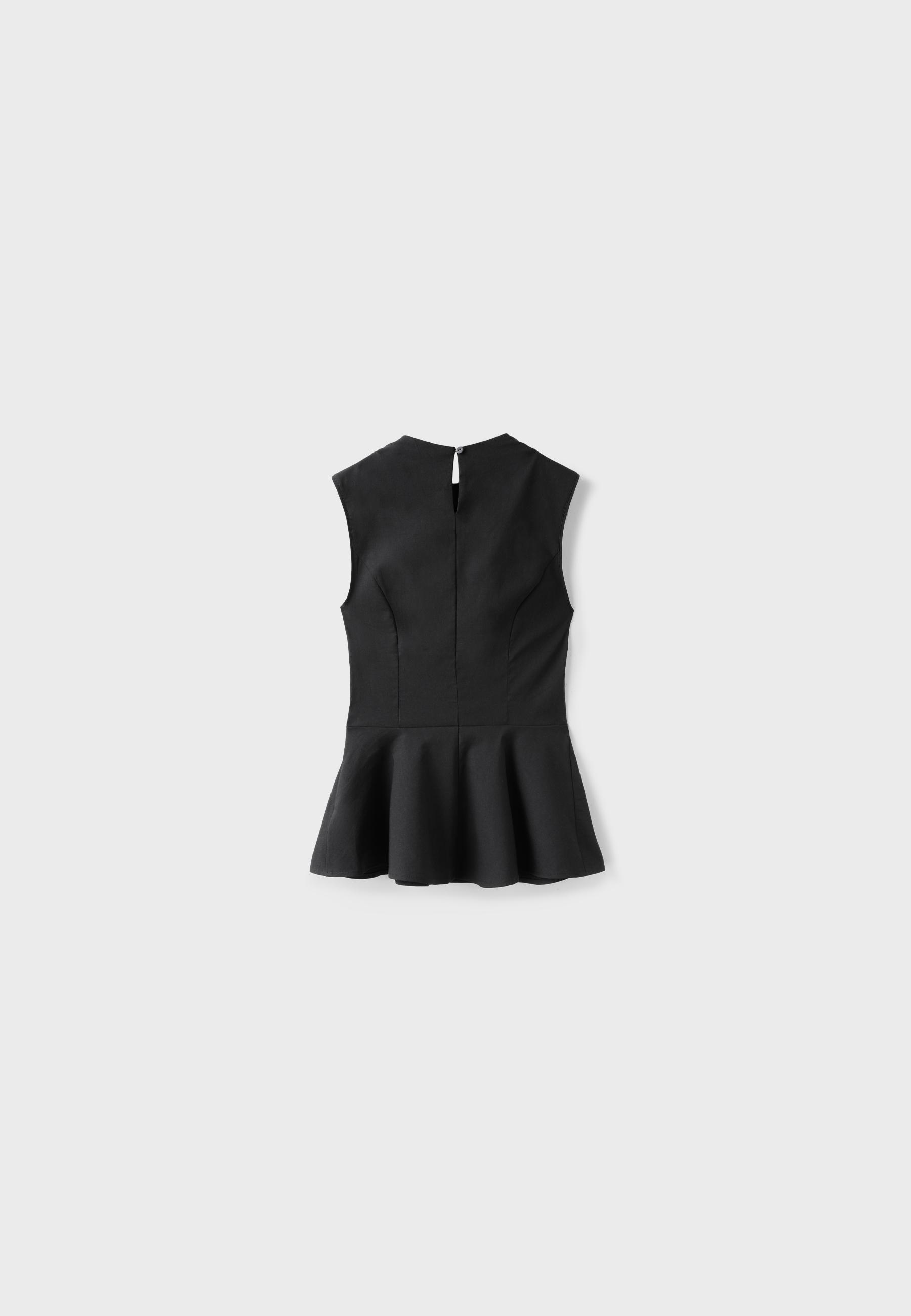Sleeveless high-neck peplum top — Black