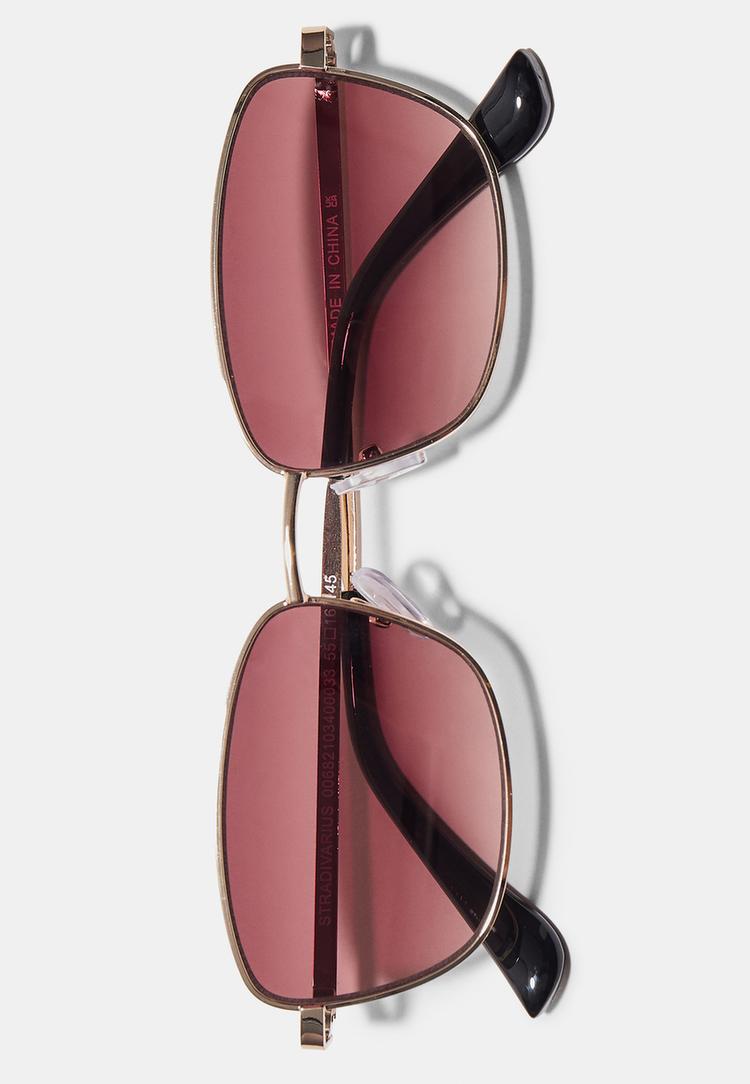 Stradivarius Μεταλλικά Τετράγωνα Γυαλιά Καφέ Os φωτογραφία