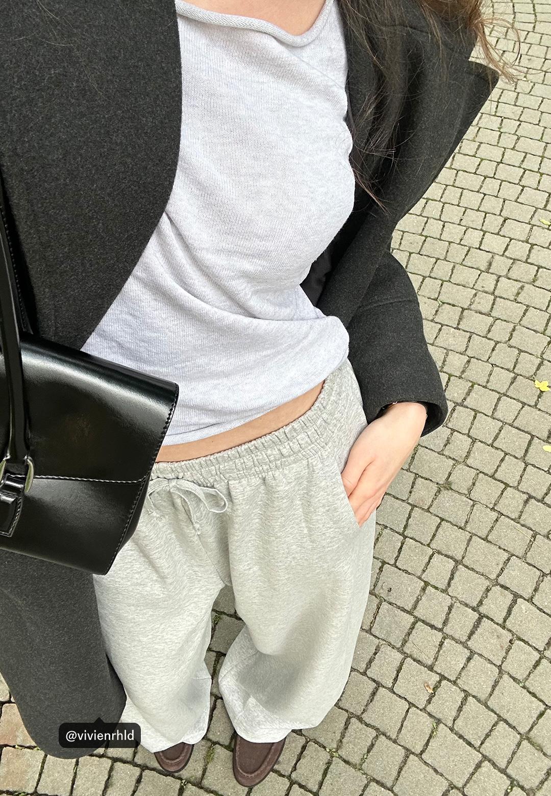 Wide-leg plush trousers with trim detail — Grey melange