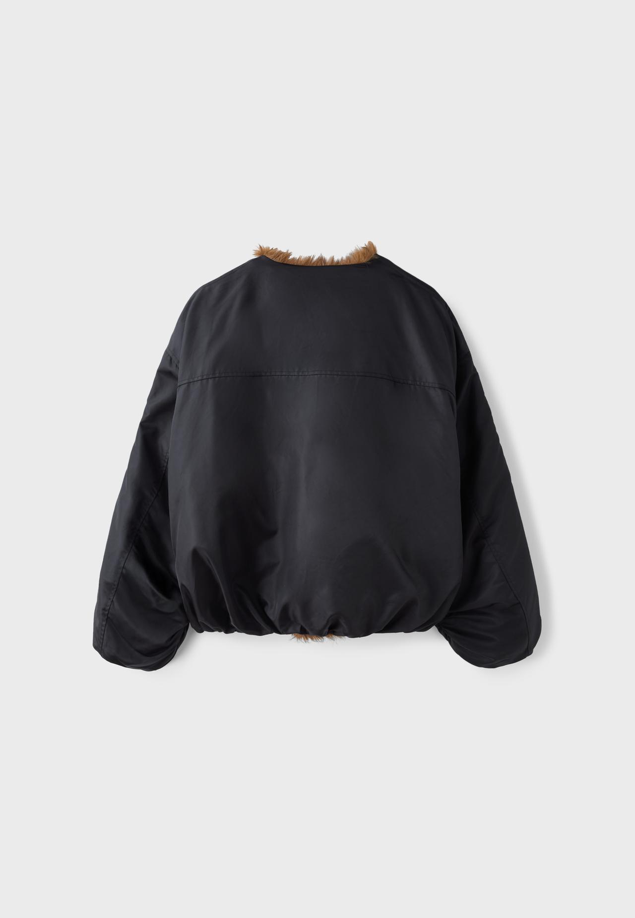 Faux fur lapel bomber jacket — Black