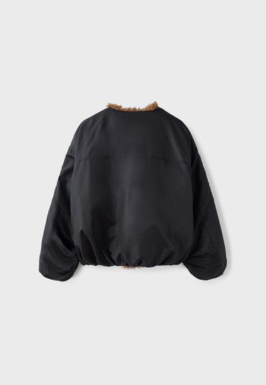 Faux fur lapel bomber jacket — Black 9