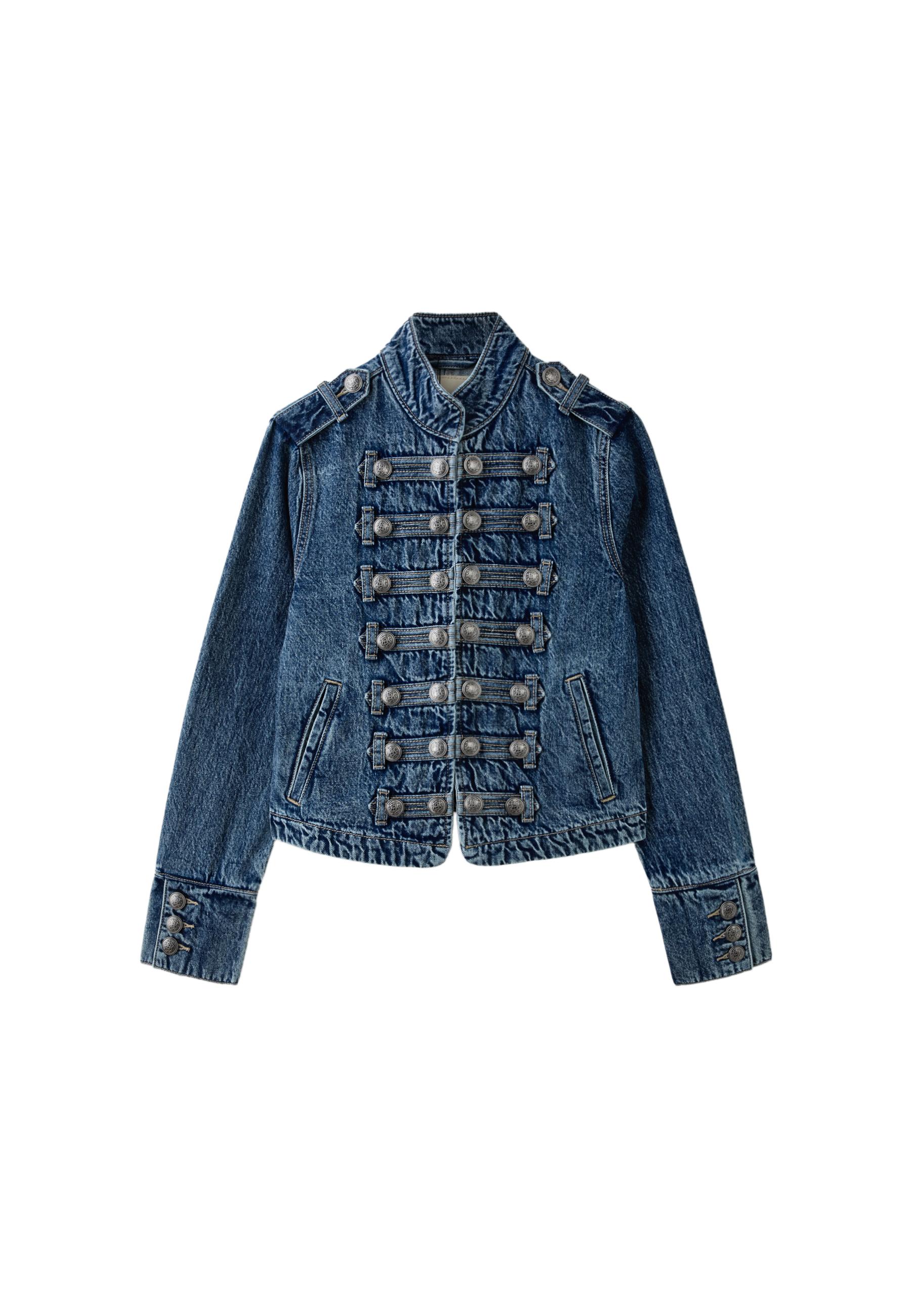 100% cotton buttoned denim jacket — OVERDYED BLUE DENIM