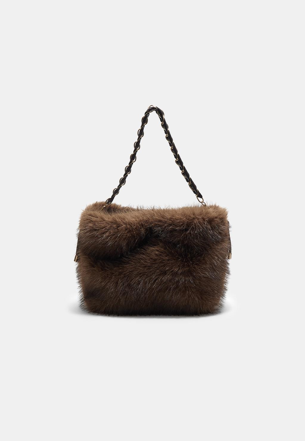 Sac seau en fausse fourrure avec chaîne