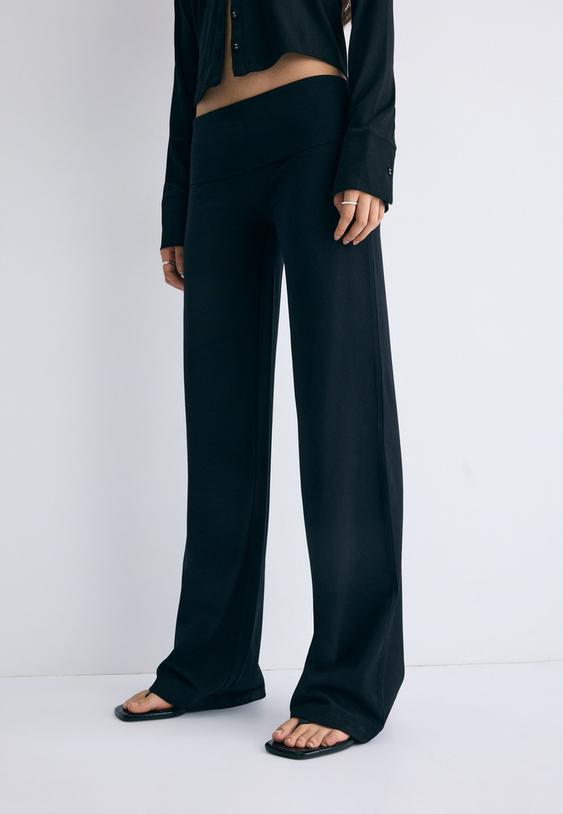 calcas de malha com cintura dobrada