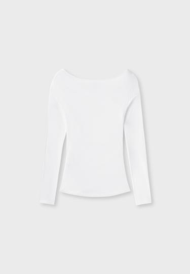 Crossover boat neck T-shirt — Ecru 8