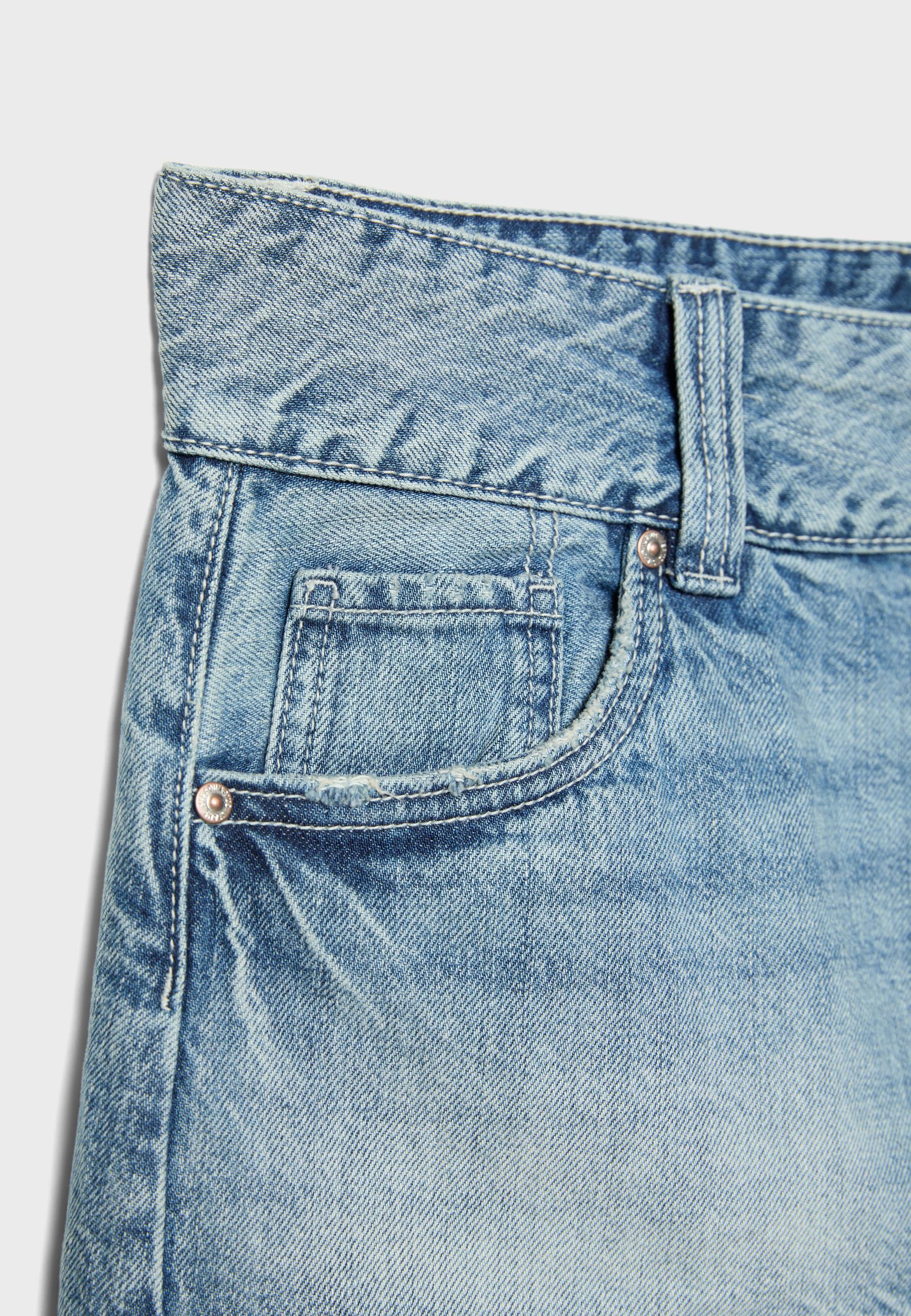 Low-waist denim skort with detailing — OVERDYED BLUE DENIM