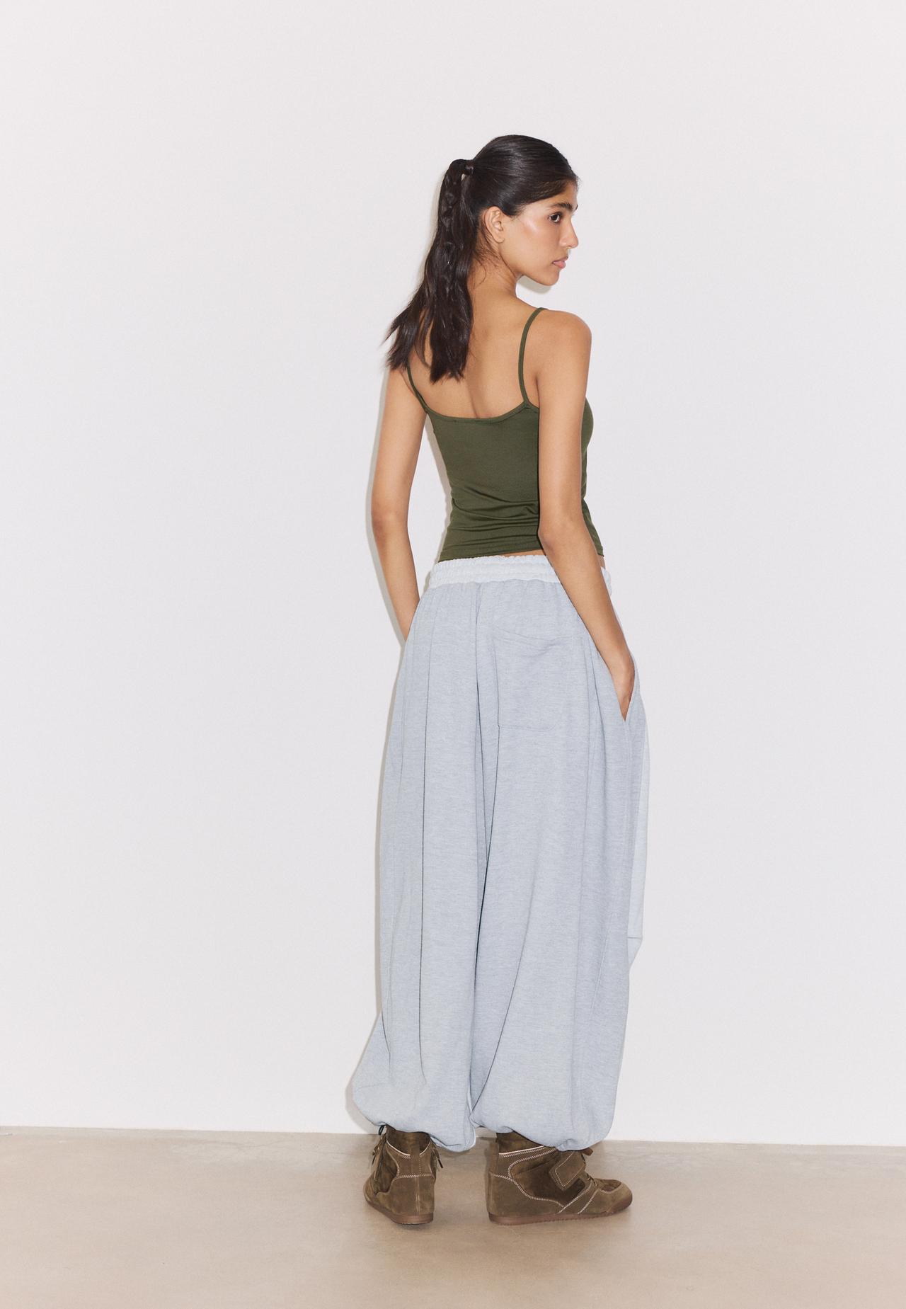 Balloon jogger trousers with stoppers — Grey melange