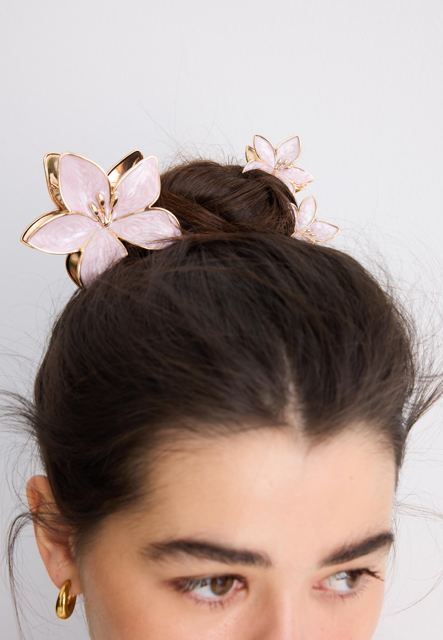 Set of 3 flower clips — Pastel pink