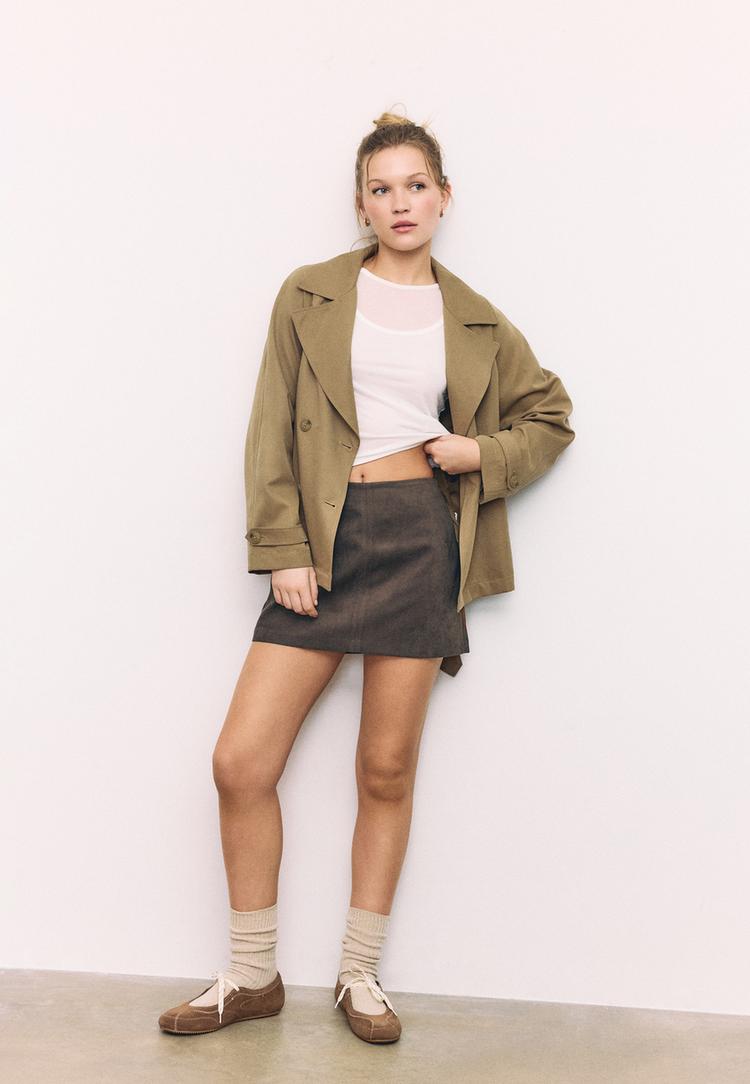 gonna pantalone mini effetto camoscio