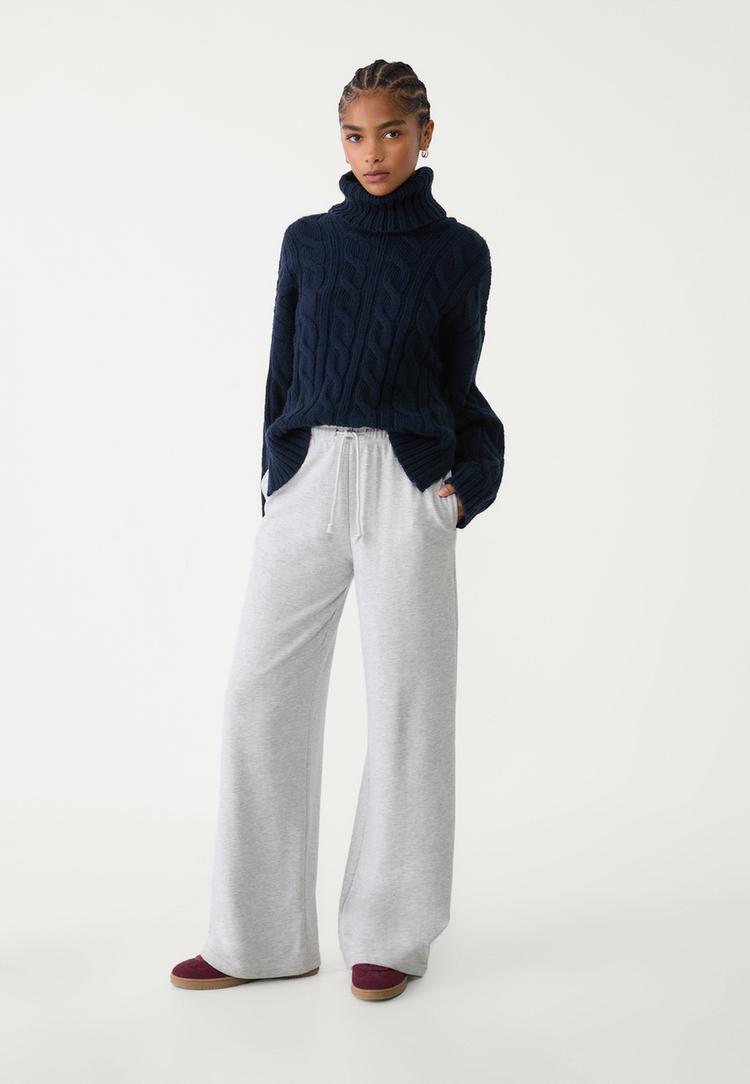 pull col roule maille torsadee