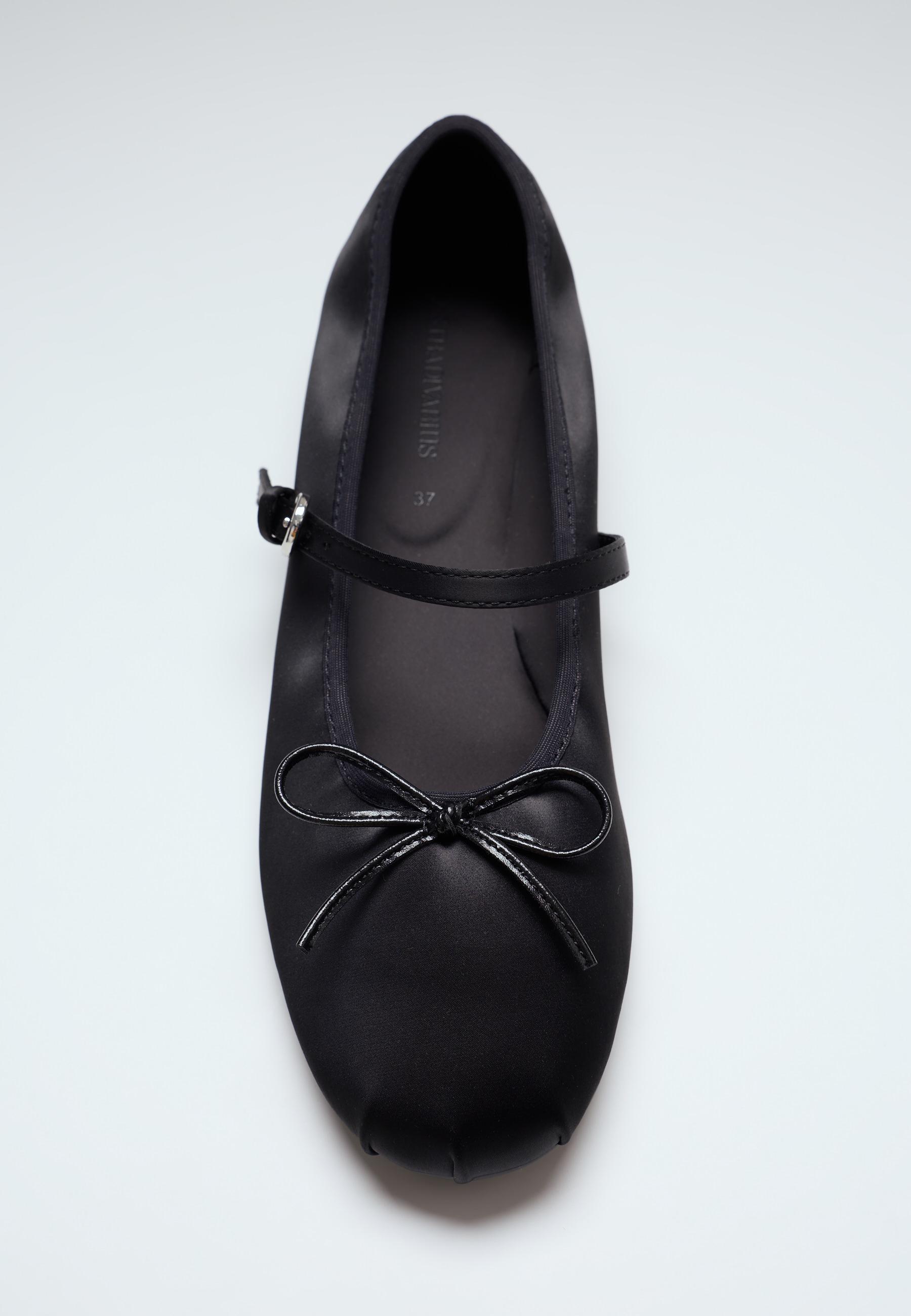 Satin buckle ballet flats — BLACK 