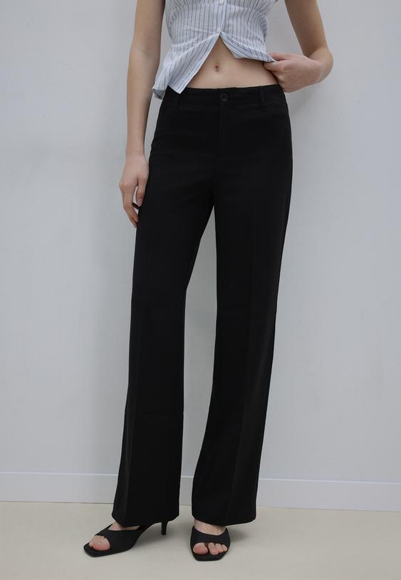 Stradivarius Slim Fit Straight Trousers Black 16