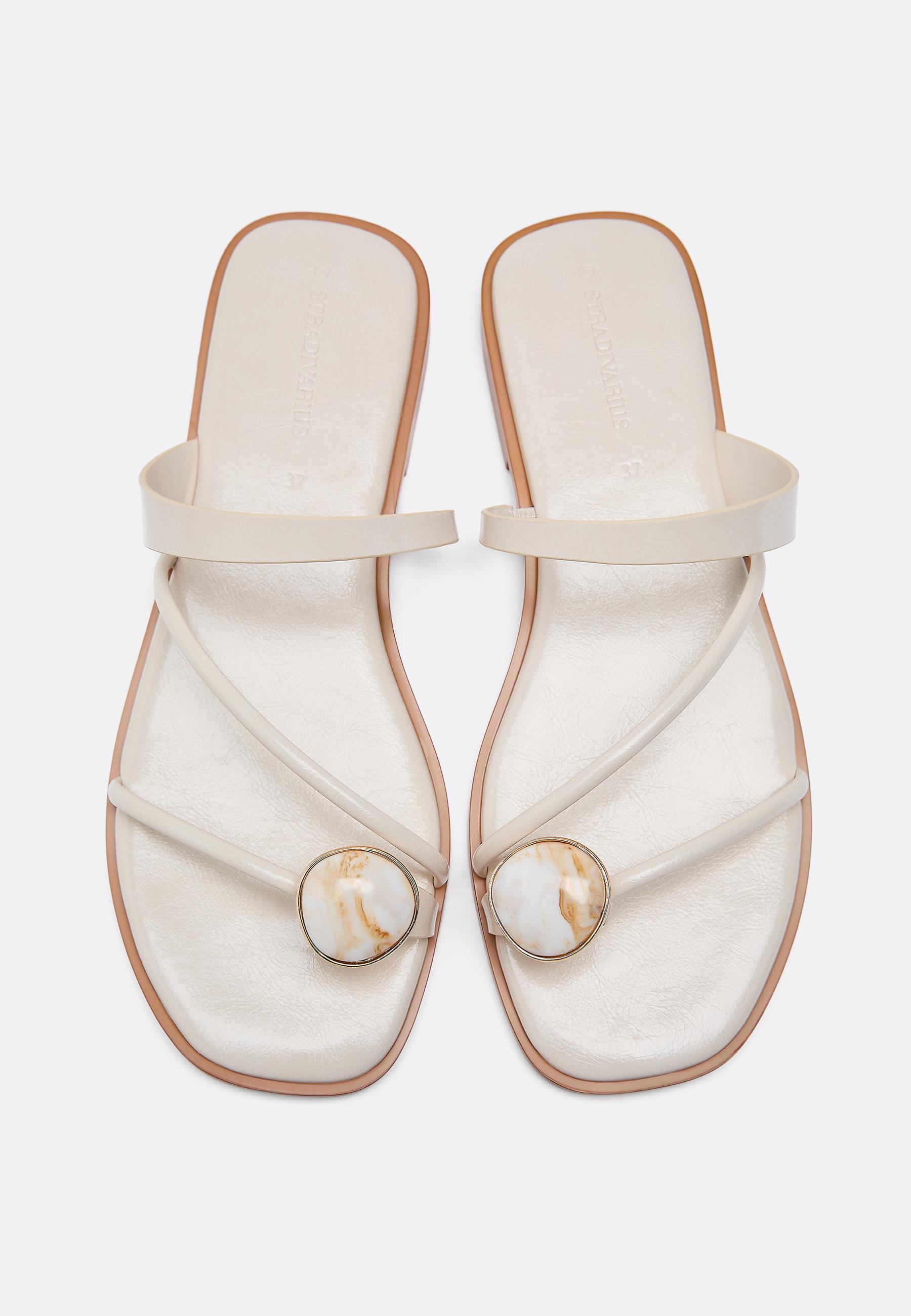 Flat sandals with stone detail — ECRU